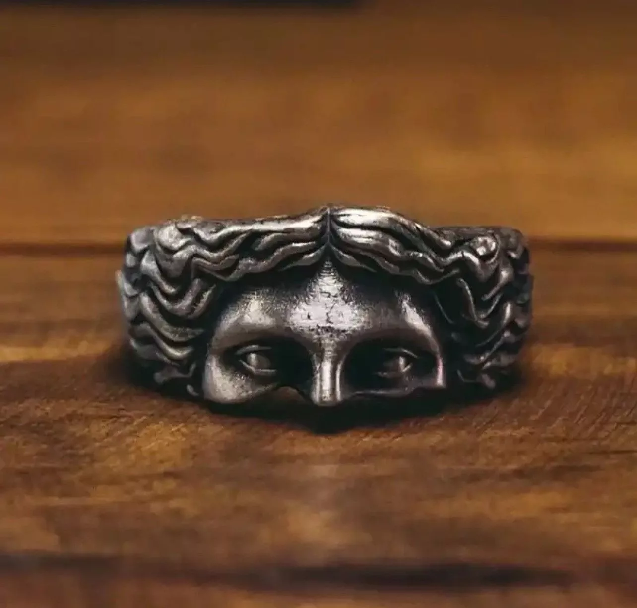 Vintage Jewelry Watches Vintage Punk Ring With Sculpture Half Face Gray Streetwear