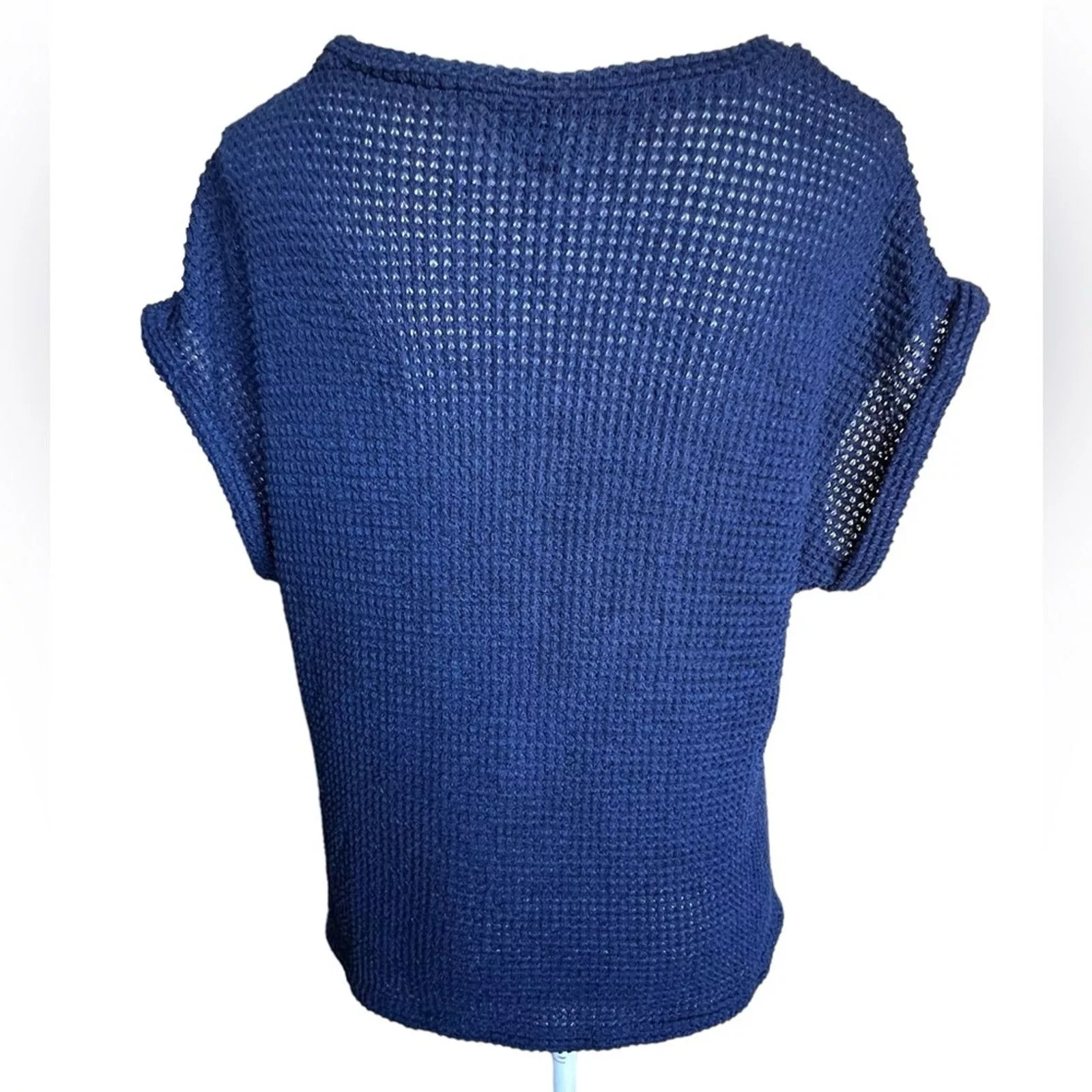 Other Short Sleeve T Shirts Other Emery Rose Short Sleeve Waffle Knit Pullover Top Navy Blue