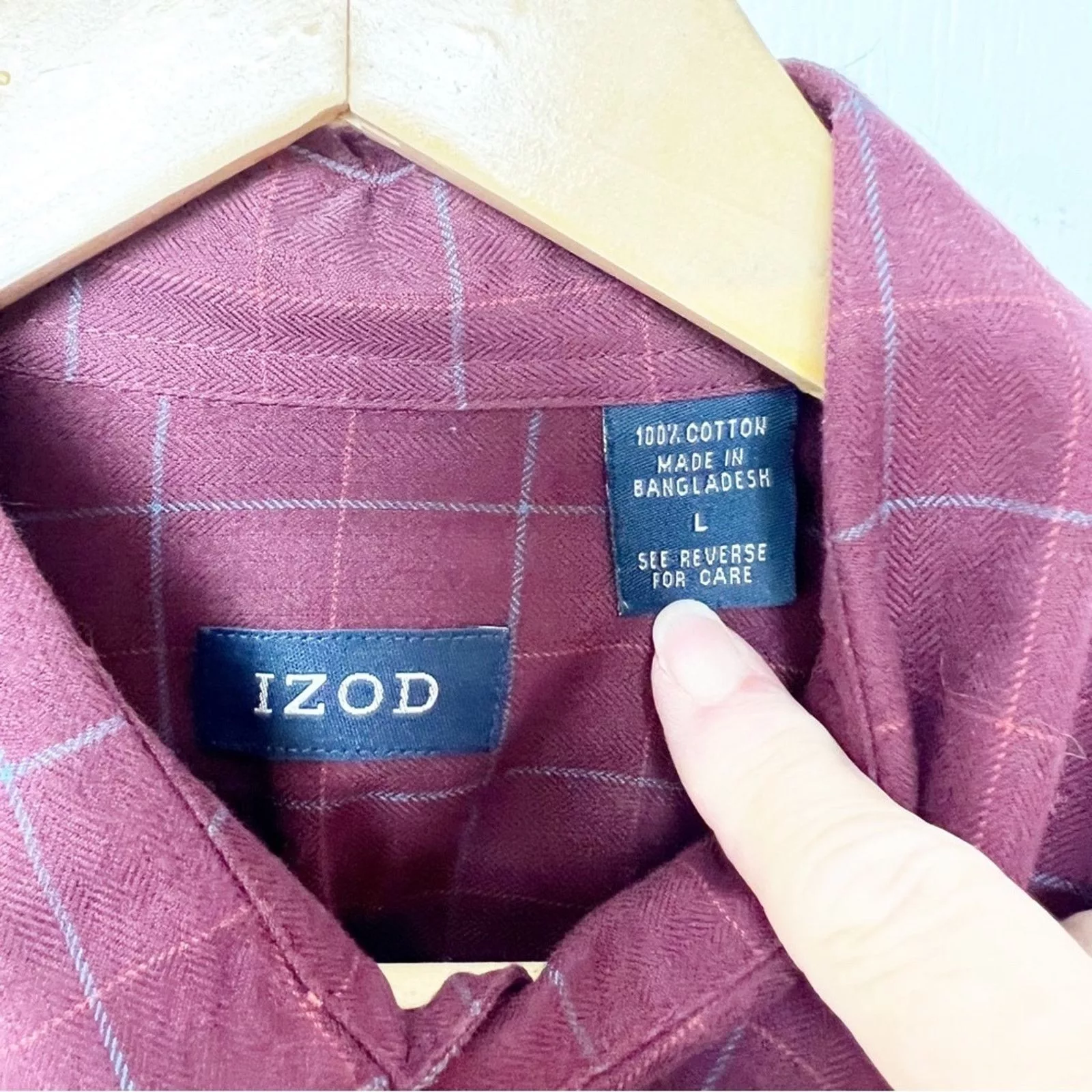 Izod Shirts Button Ups Izod Maroon Windowpane Plaid Button Down Shirt Men’s Large Red