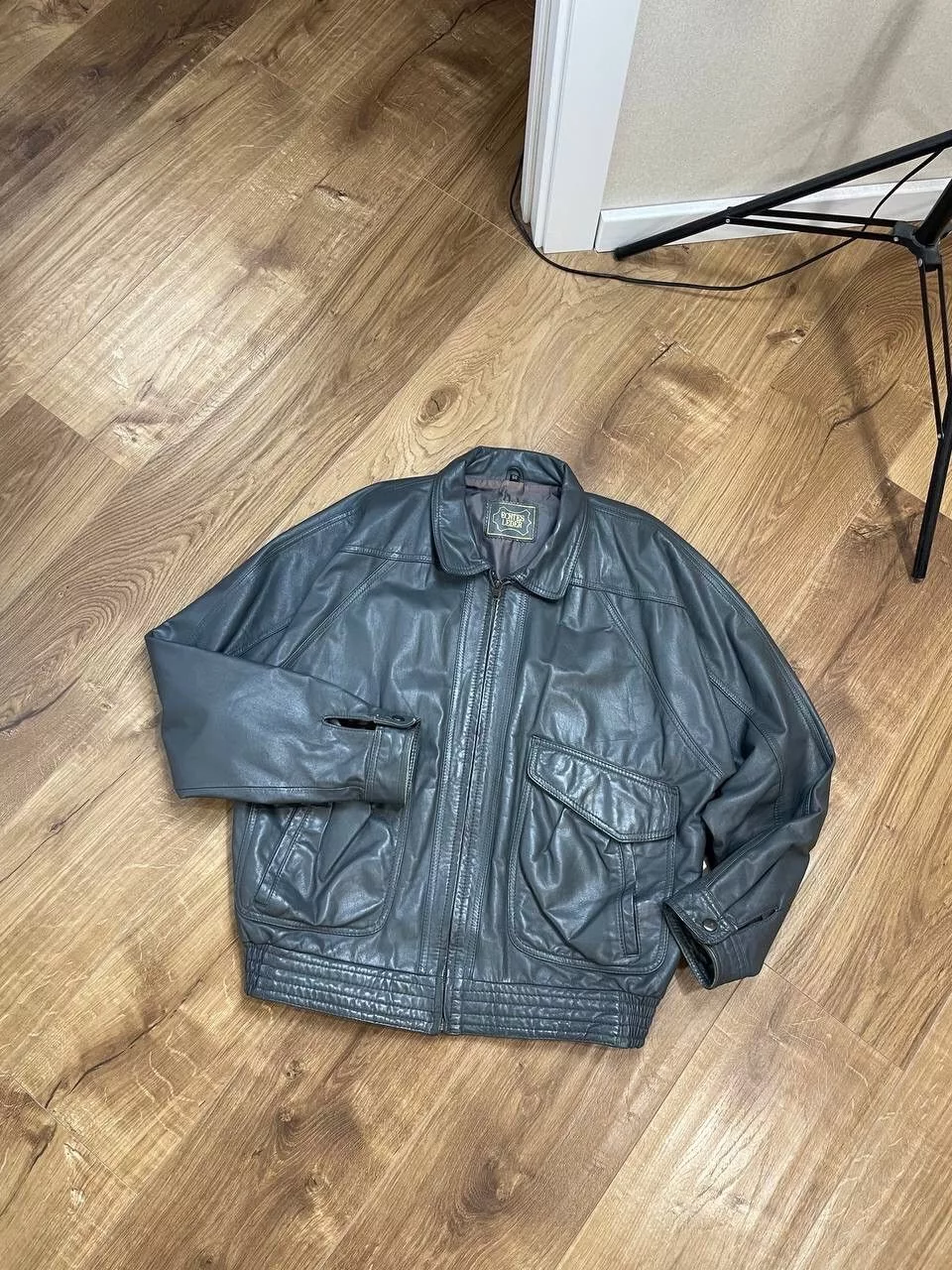 Genuine Leather Leather Jackets Genuine Leather × Vintage Vintage Y2K Aviator Top Gun Genuine Leather Jacket Bomber Gray