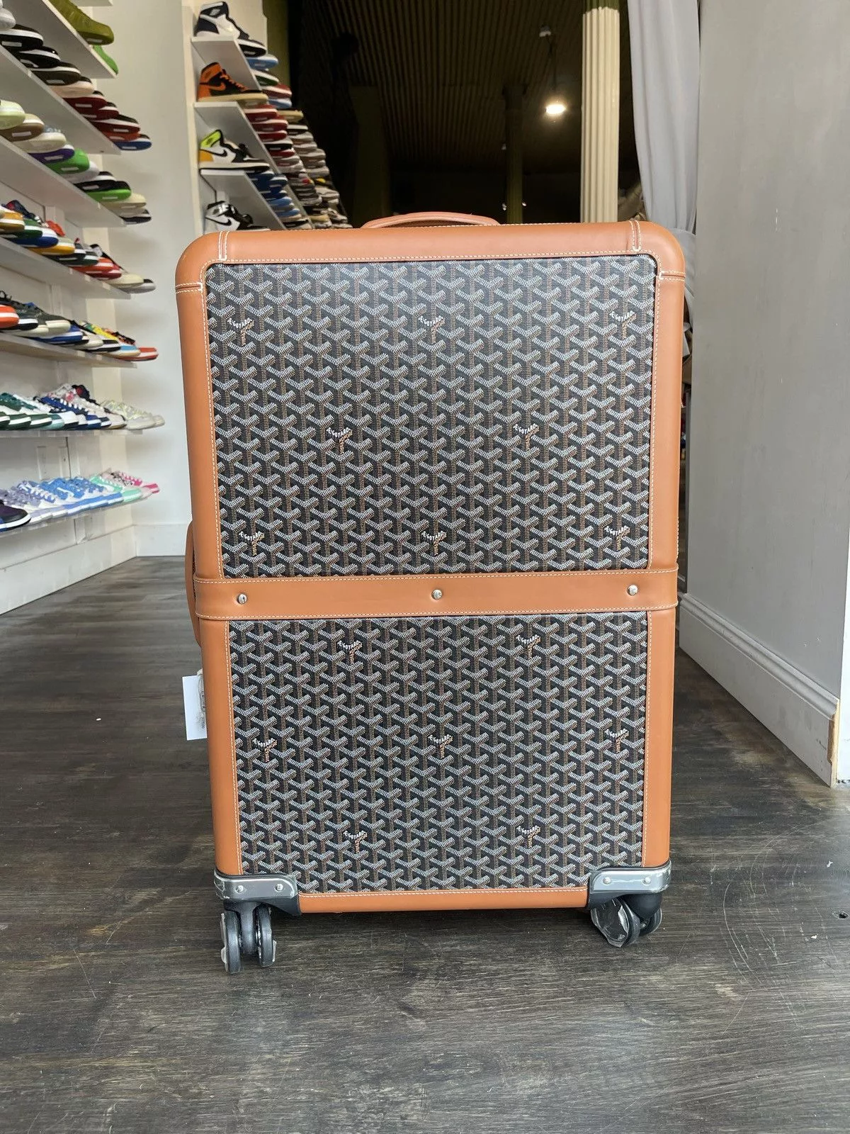 Goyard Bags Luggage Black Brown Goyard Suitcase