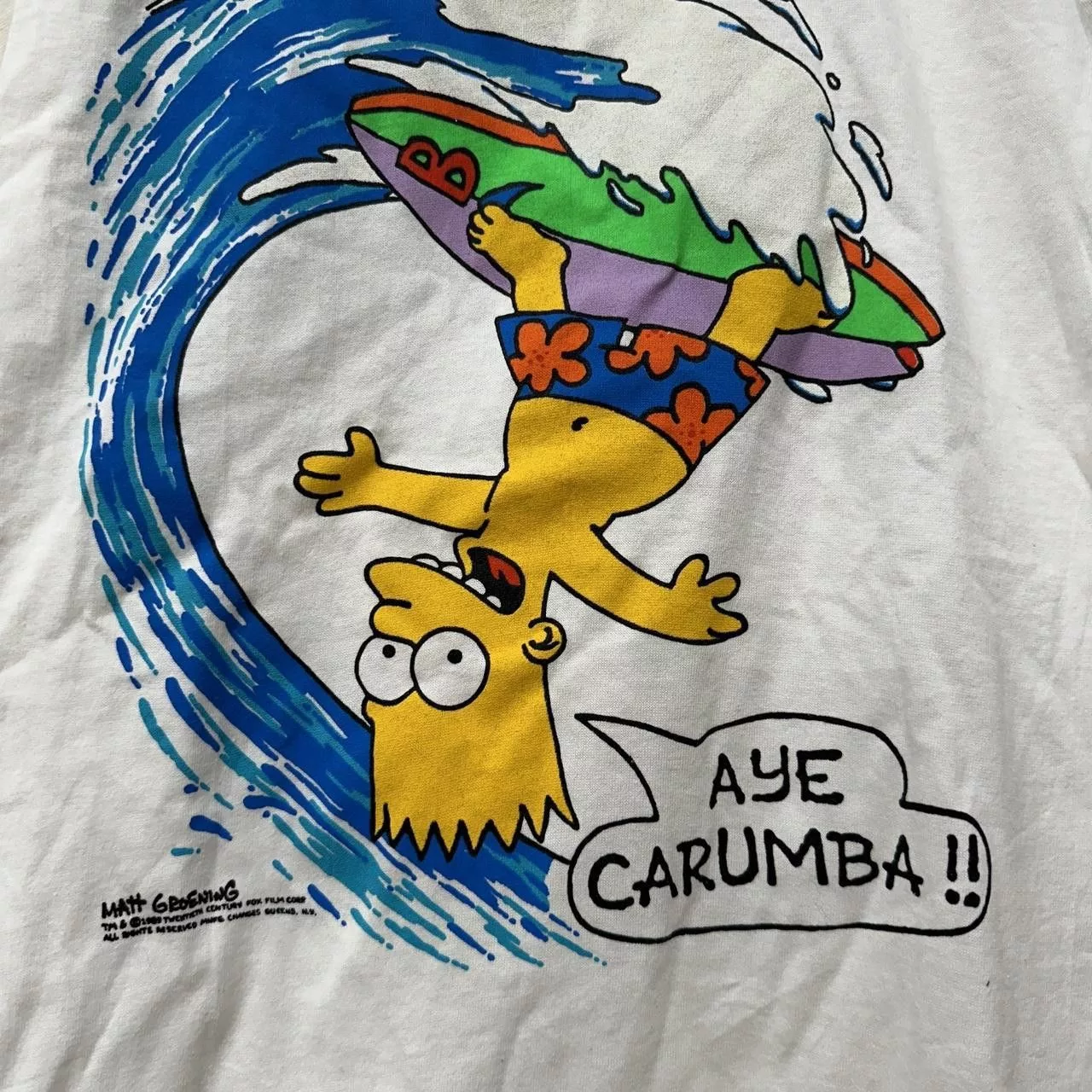 Changes Short Sleeve T Shirts RARE Vintage Bart Simpson Changes Single Stitch Surfing White