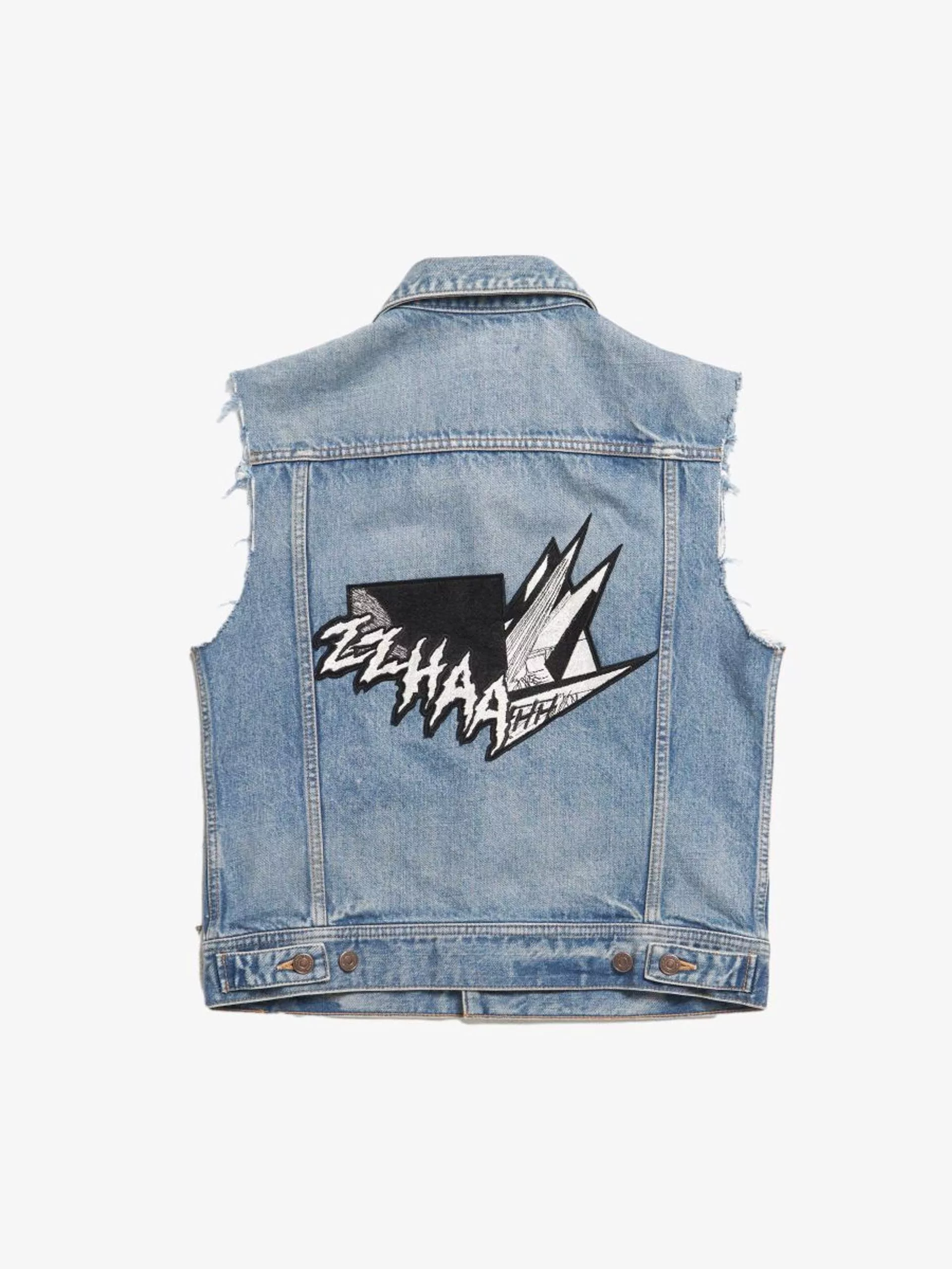 Celine Light Jackets Celine Blue Denim Back Embroidered Vest