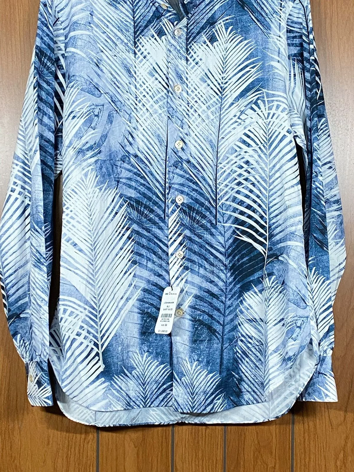 Kiton Shirts Button Ups Kiton Palm Tree Print Button-Up Shirt size 39/15.5 Blue