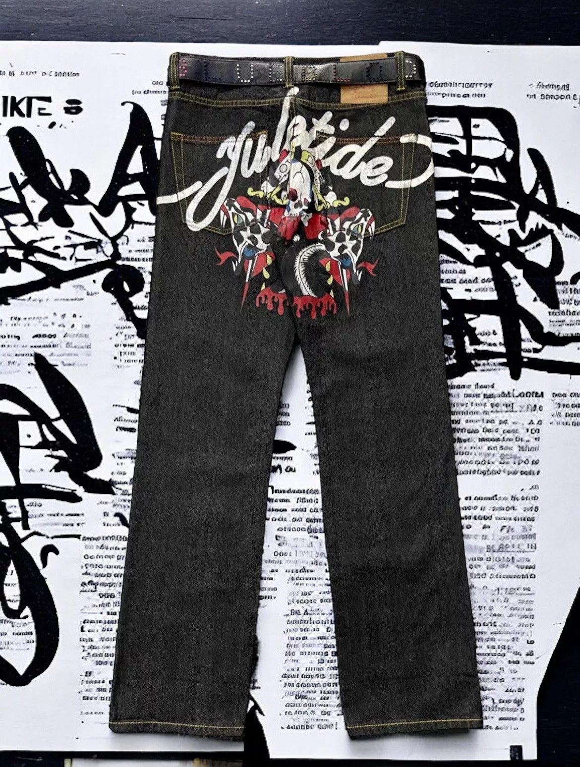 Ed Hardy Denim Ed Hardy × Japanese Brand Y2K Yuletide Japan Ed Hardy Style Skull Tattoo Denim Pants Gray