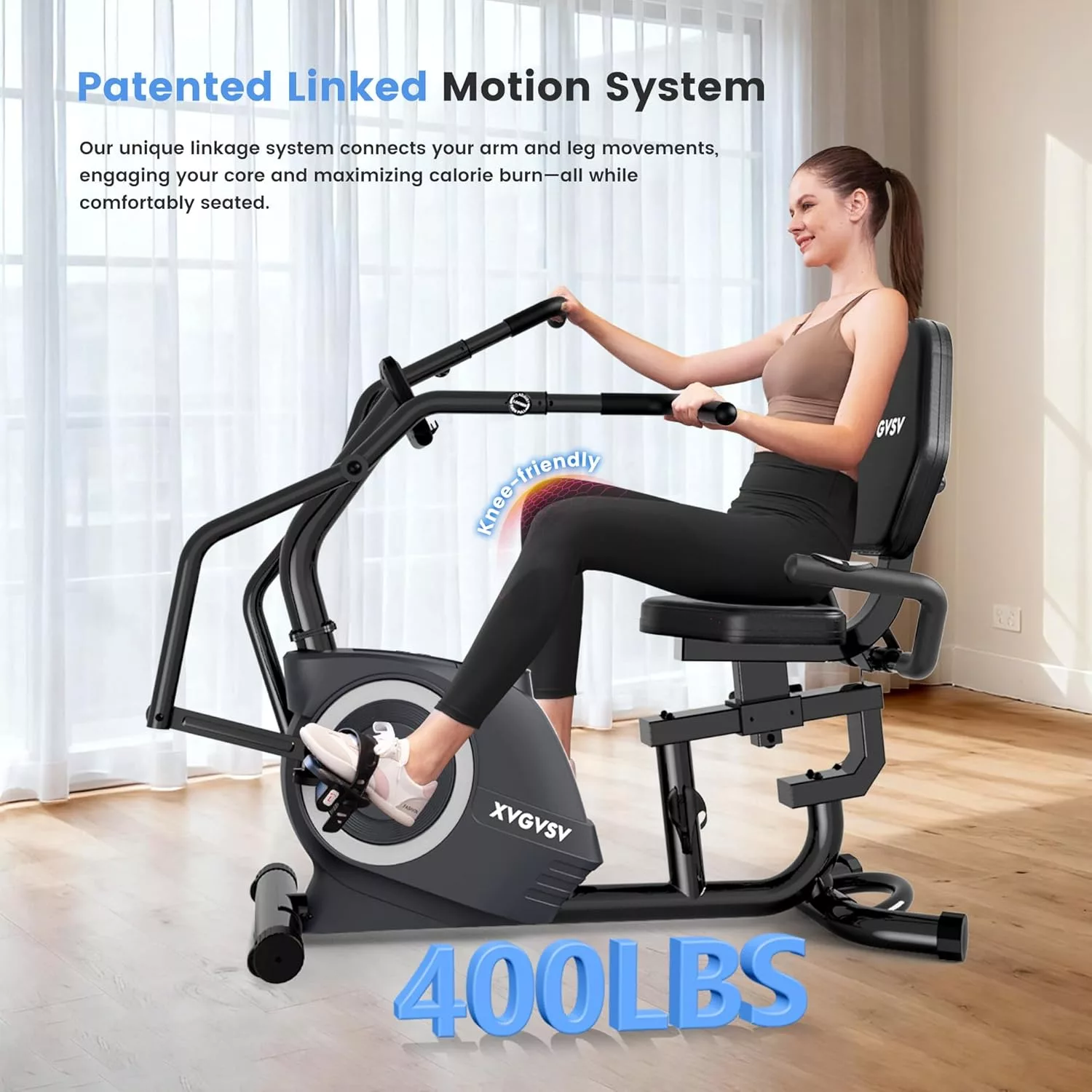 XVGVSV Recumbent Exercise Bike, Recumbent Stationary Bike for Home, Recumbent Bike with 400LB Weight Capacity Whisper-Quiet 16 Levels Magnetic Resistance Heart Rate and Multi-Function LCD Comfortable Seat