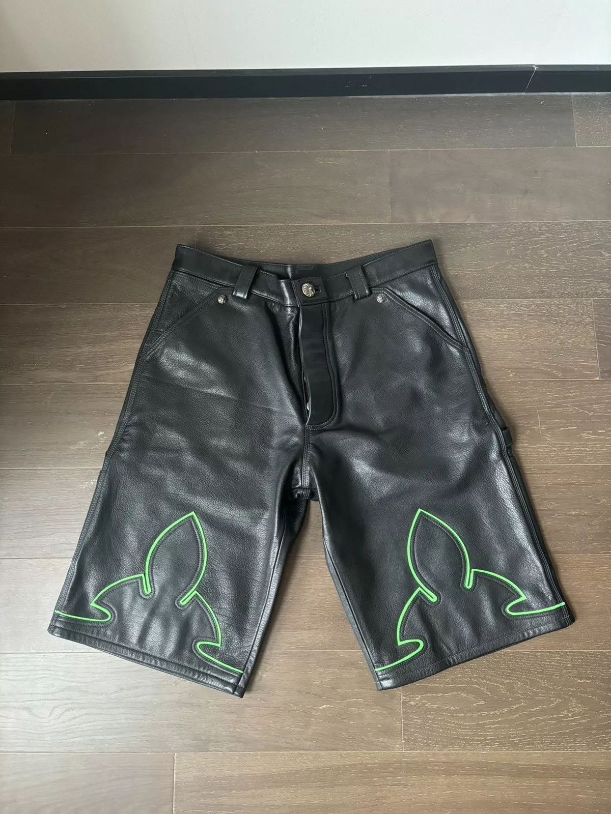 Chrome Hearts Shorts Chrome hearts flaknee leather shorts Black