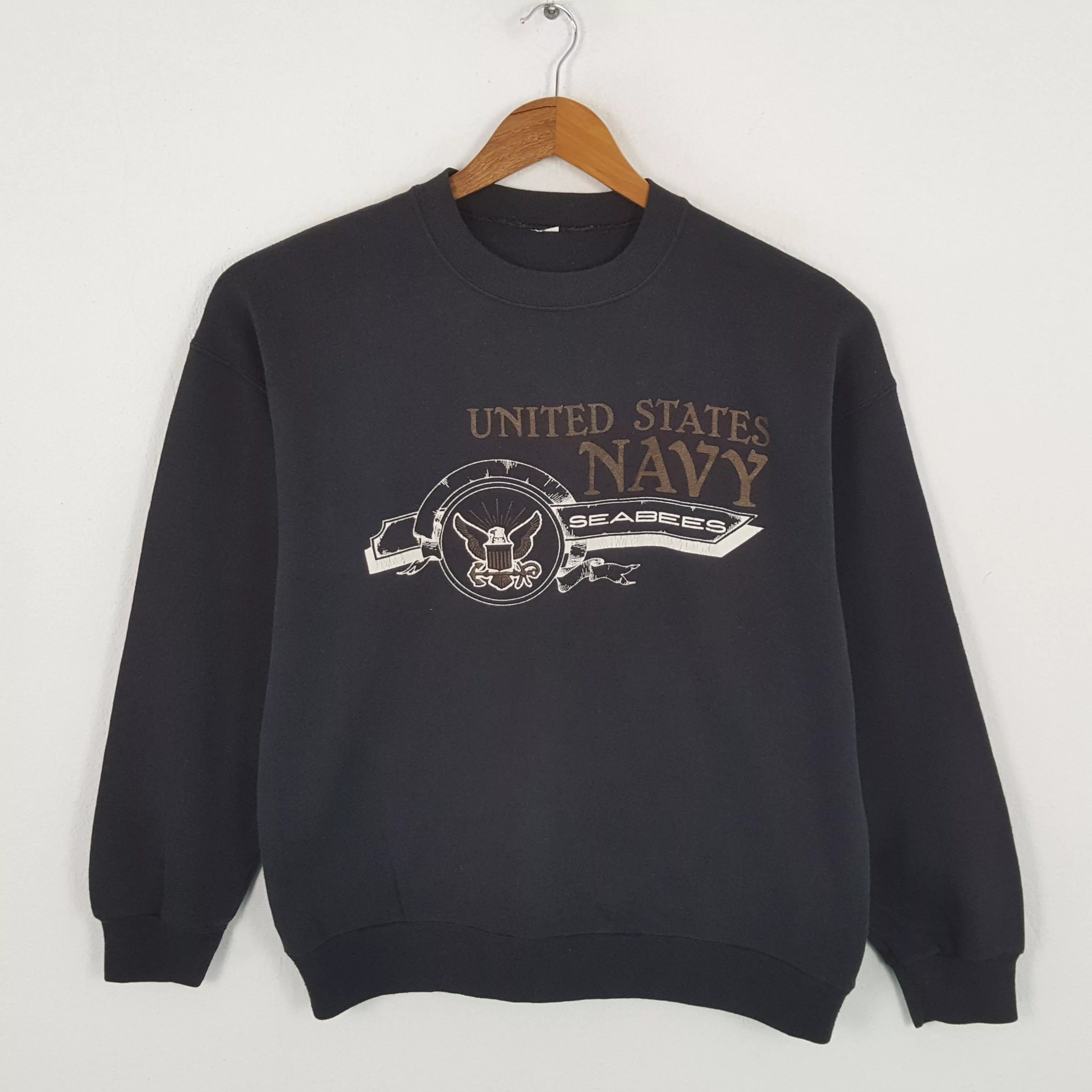 Old Navy Sweatshirts Hoodies Old Navy × Vintage Vintage 90's UNITED STATE NAVY SEABEES Promo Sweatshirts Black