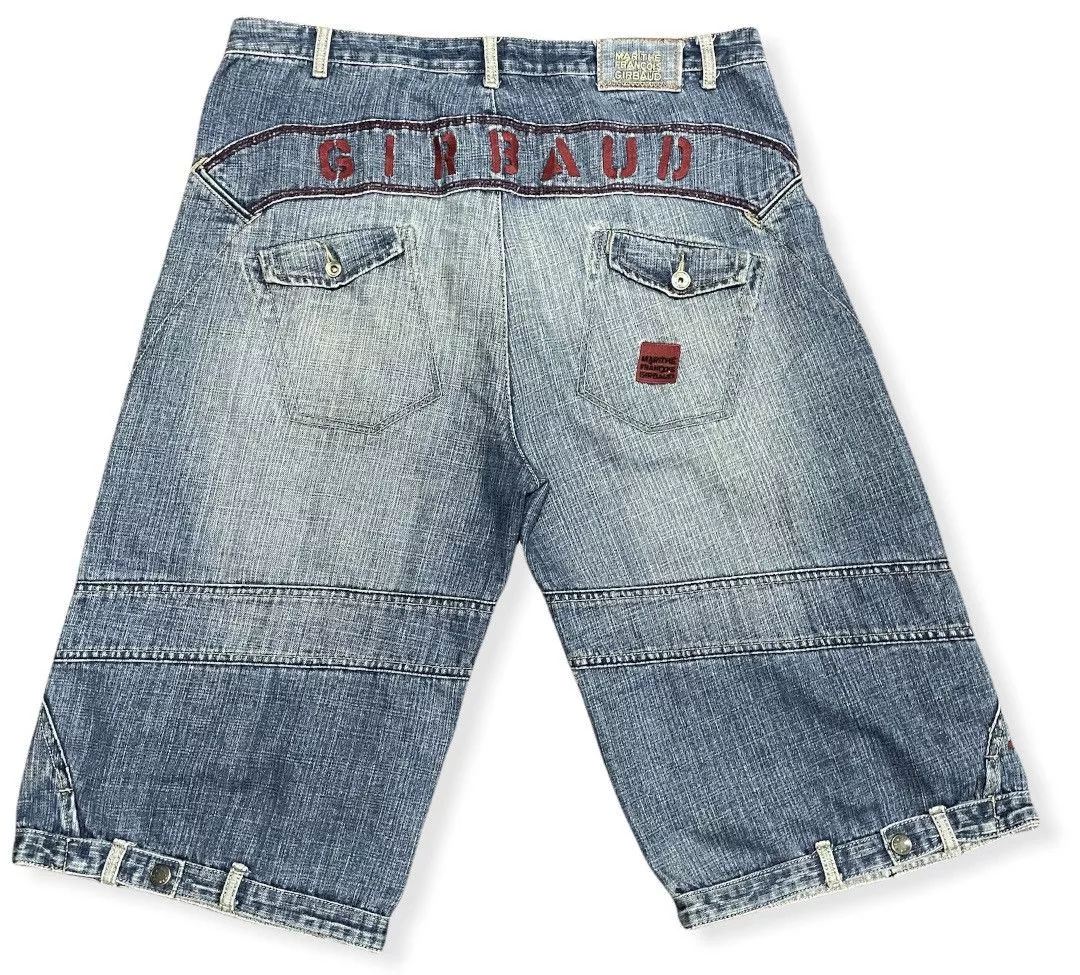Marithe + Francois Girbaud Shorts Marithe + Francois Girbaud MFG Denim Shirt Embroidery Square Iconic Logo Pocket Blue