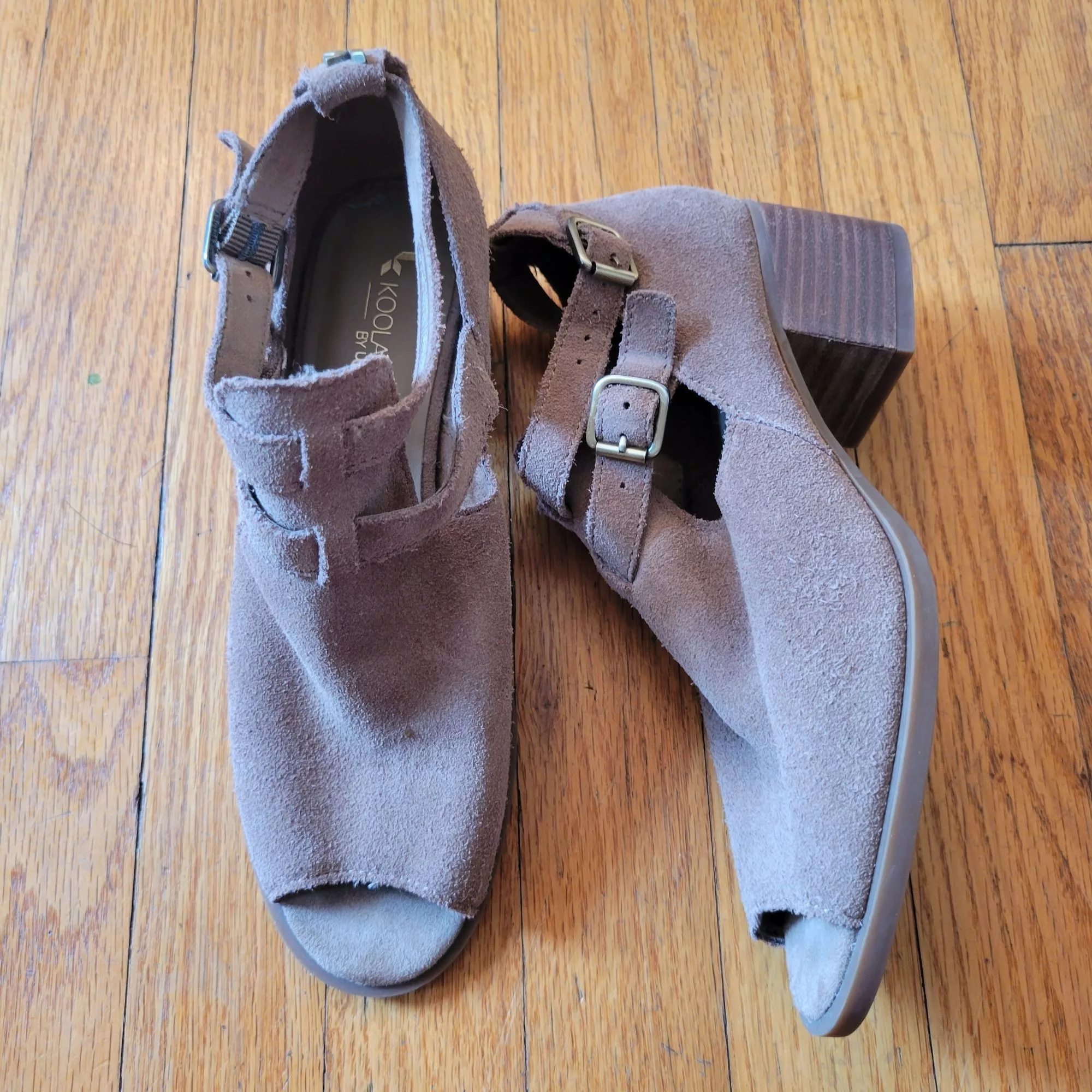 Ugg Sandals Koolaburra UGG Open Toe Suede Booties Buckle Strap 6.5 Heele Brown
