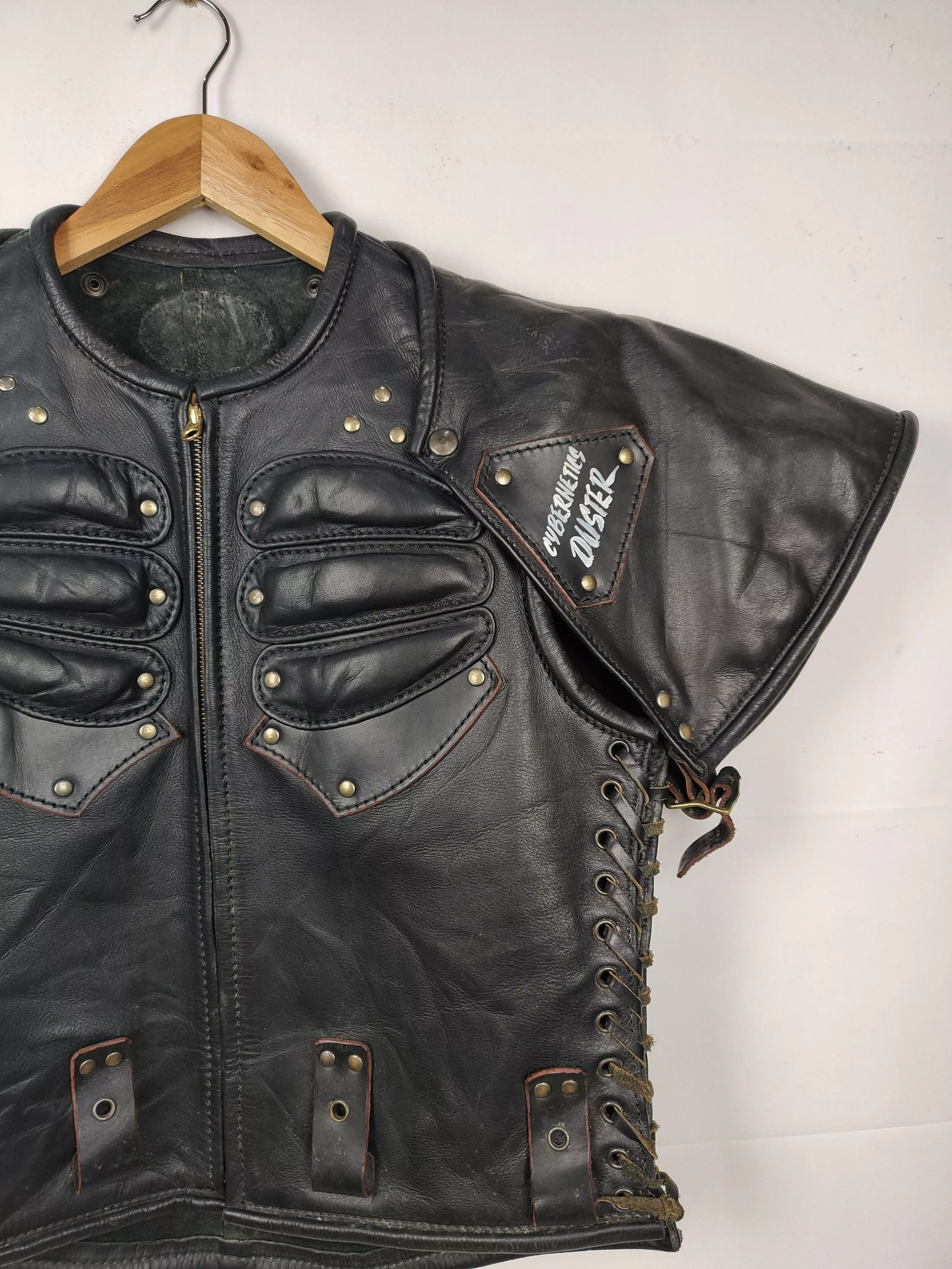 Designer Leather Jackets Designer Vintage Contrail Cybernetic Post apocalyptic Design Jacket Black