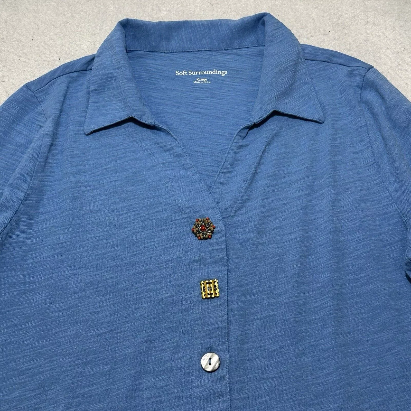 Other Blouses Other Soft Surroundings XL Blue Danielle Button Front Tunic Blouse