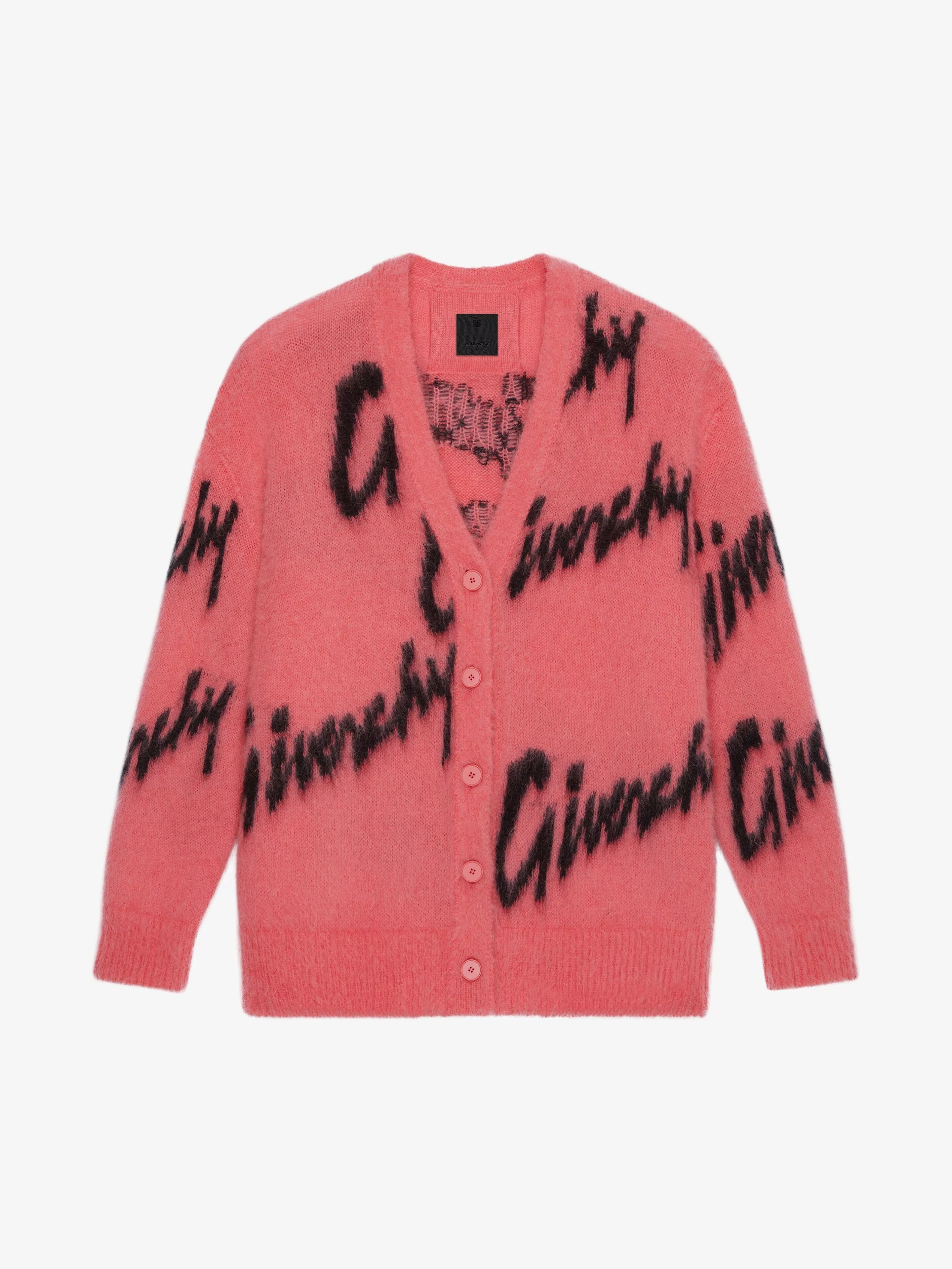 Givenchy Sweaters Givenchy o1srvl11e0724 Intarsia Mohair Wool Crewneck Cardigan Pink