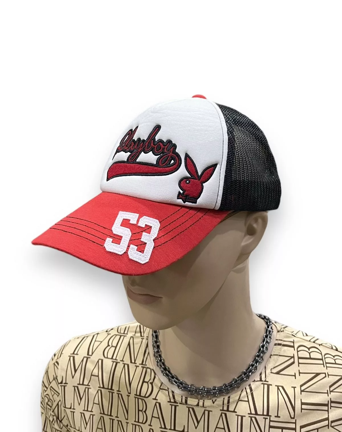 Playboy Hats Playboy × Vintage DOPE🔥PLAYBOY BUNNY Tri-Color Spell-Out Snapback Trucker Hat Black Avant-Garde