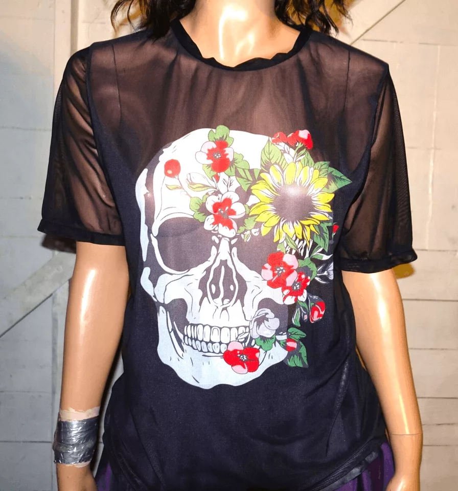Other Blouses Other Black Sheer Skull Goth Blouse XL