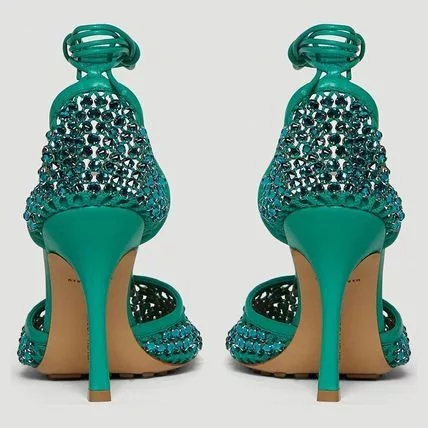 Bottega Veneta Heels Bottega Veneta Crystal Mesh Sandals in turquoise Green