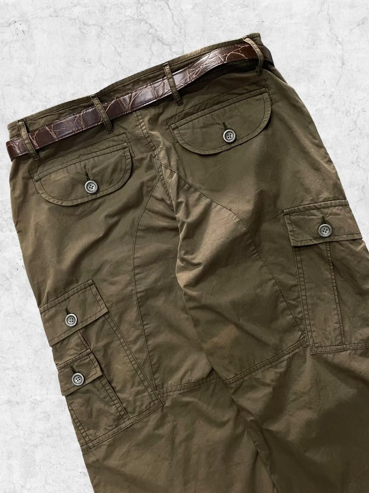 Japanese Brand Casual Pants Japanese Brand × Takeo Kikuchi × Vintage Takeo Kikuchi Japan Multi Pocket Cargo Pants With Belt Green