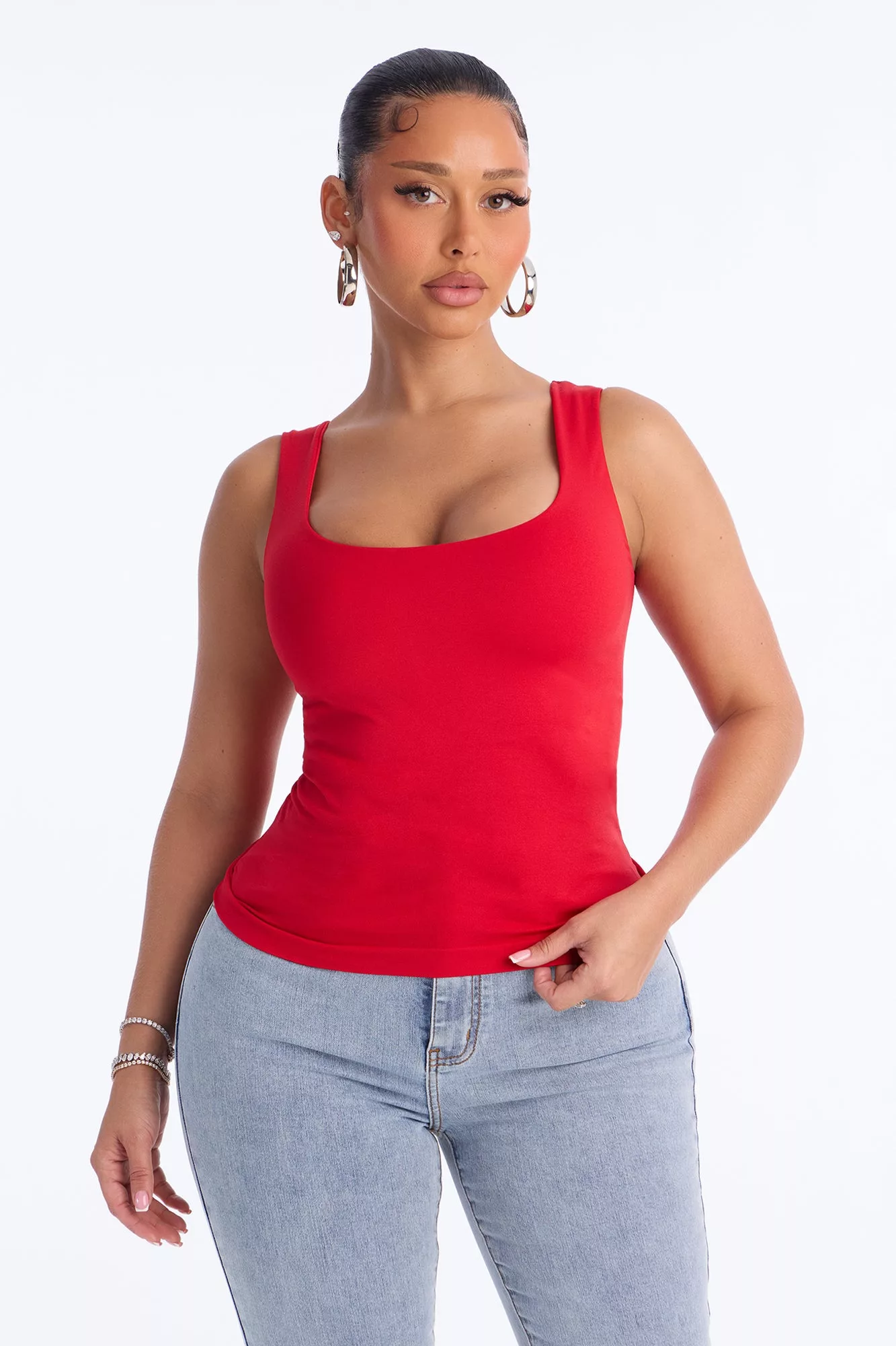 Bianca Seamless Scoop Neck Tank Top - Tomato Red
