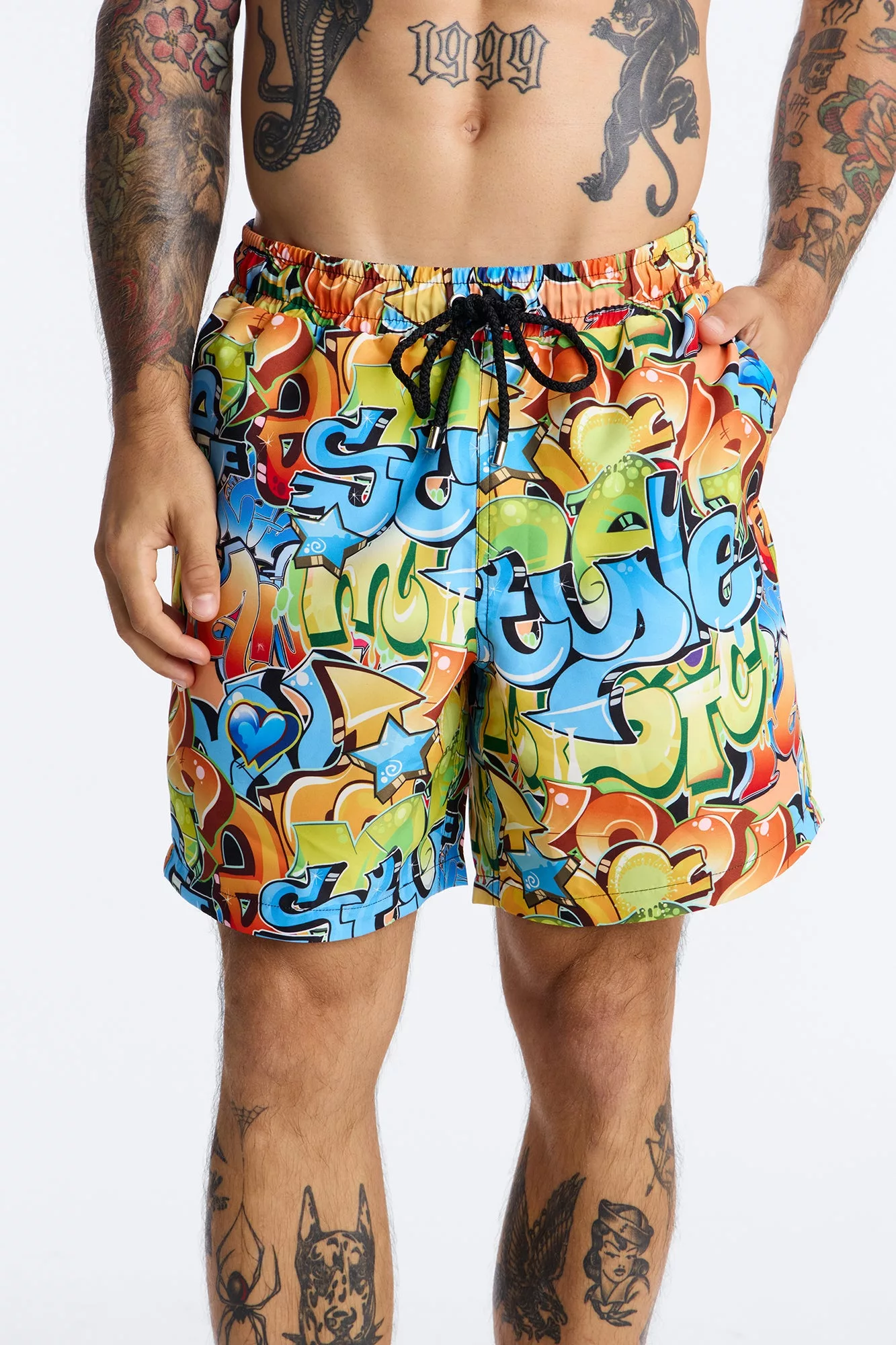 All That Graffiti Swim Trunk 7″ - Blue/combo