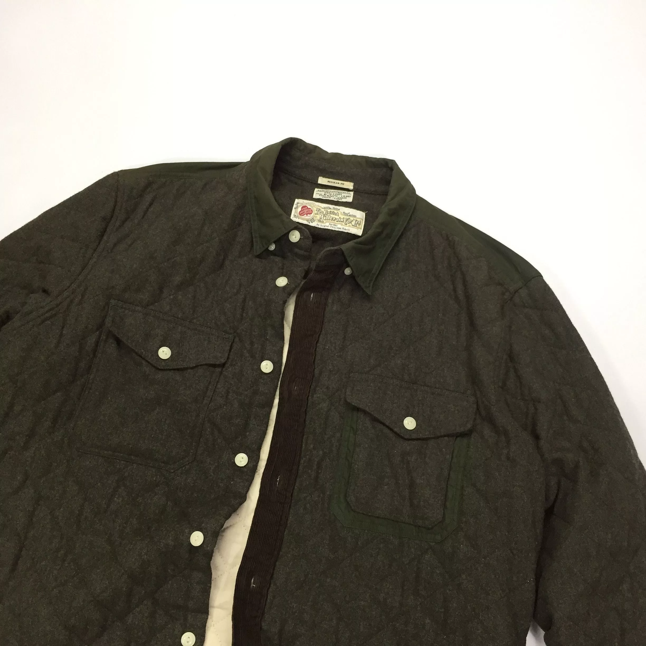Allsaints Shirts Button Ups Allsaints Gamekeeper Quilted Wool Viscose Shirt Brown Streetwear
