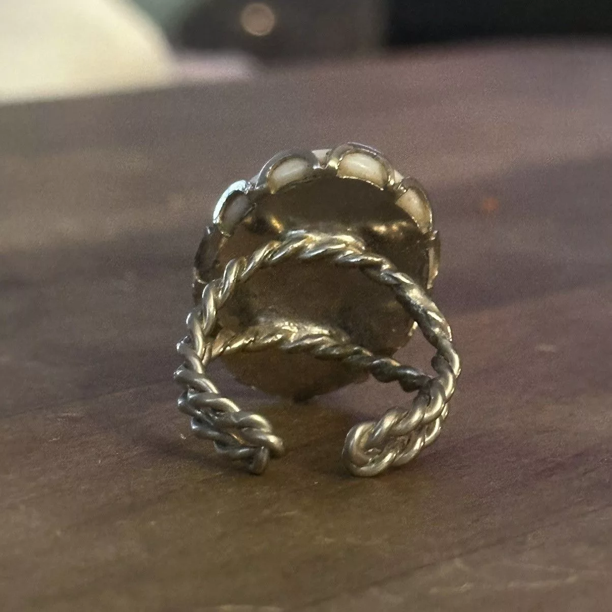 Vintage Rings Vintage porcelain painted rose cuff ring Silver