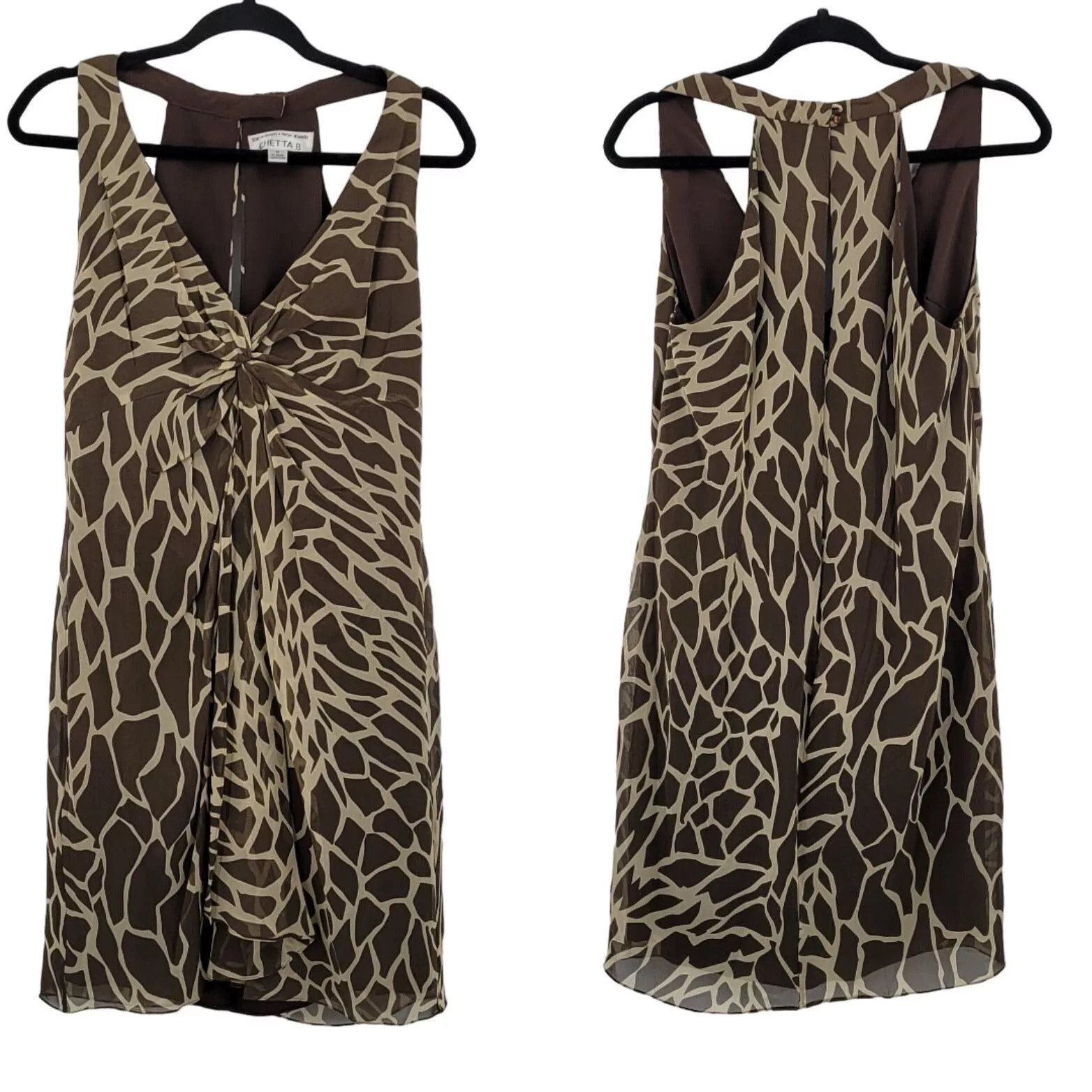 Vintage Mini Dresses Vintage Dress 10 Silk Brown Giraffe Sleeveless Knotted Drape