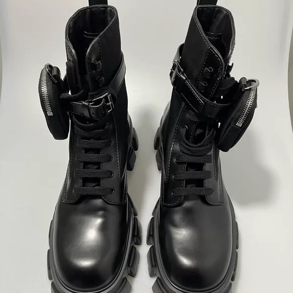 Prada Boots Prada Monolith Lug-Sole Leather Combat Boots Black Men’s UK