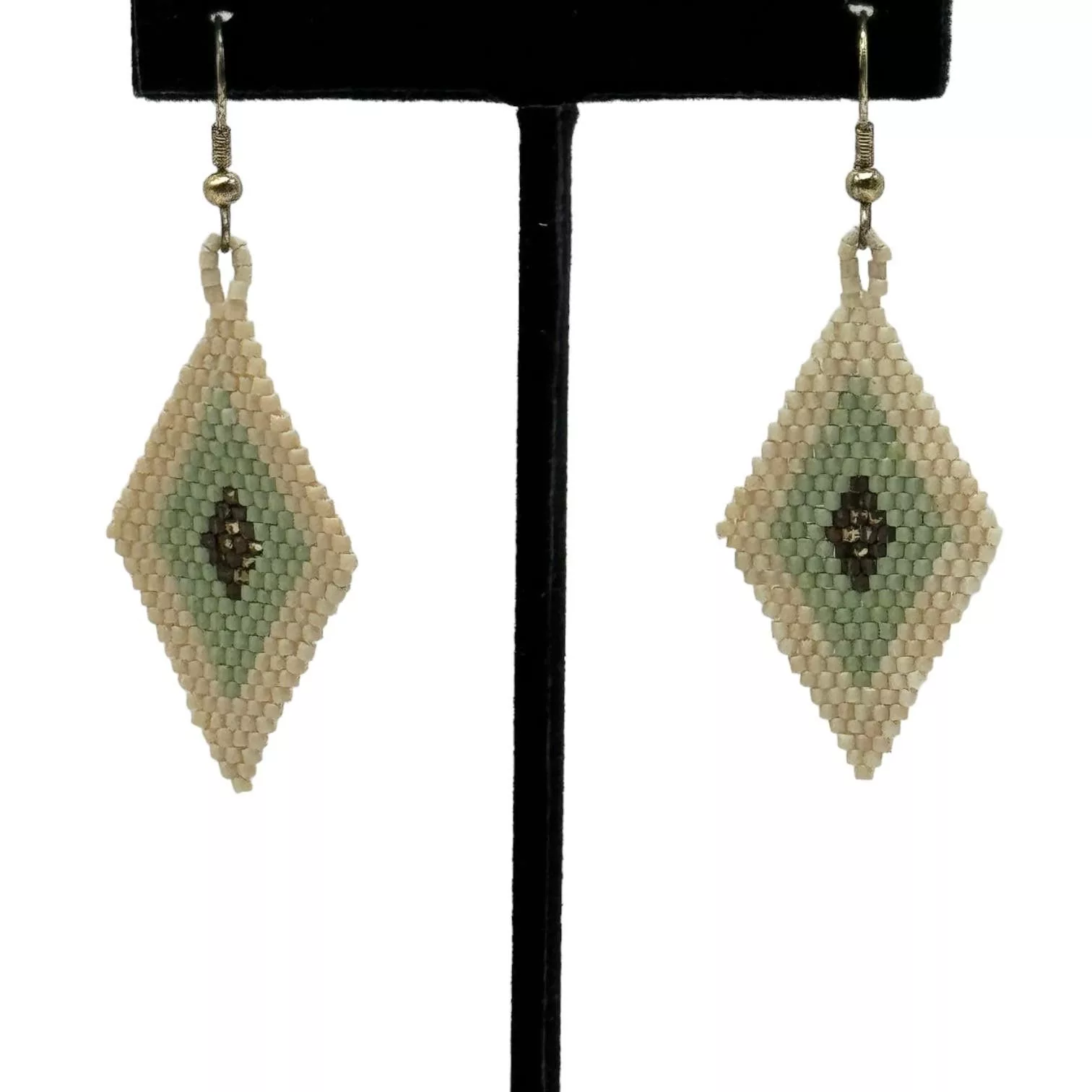 Handmade Earrings Handmade Beaded Diamond Shaped Earrings White