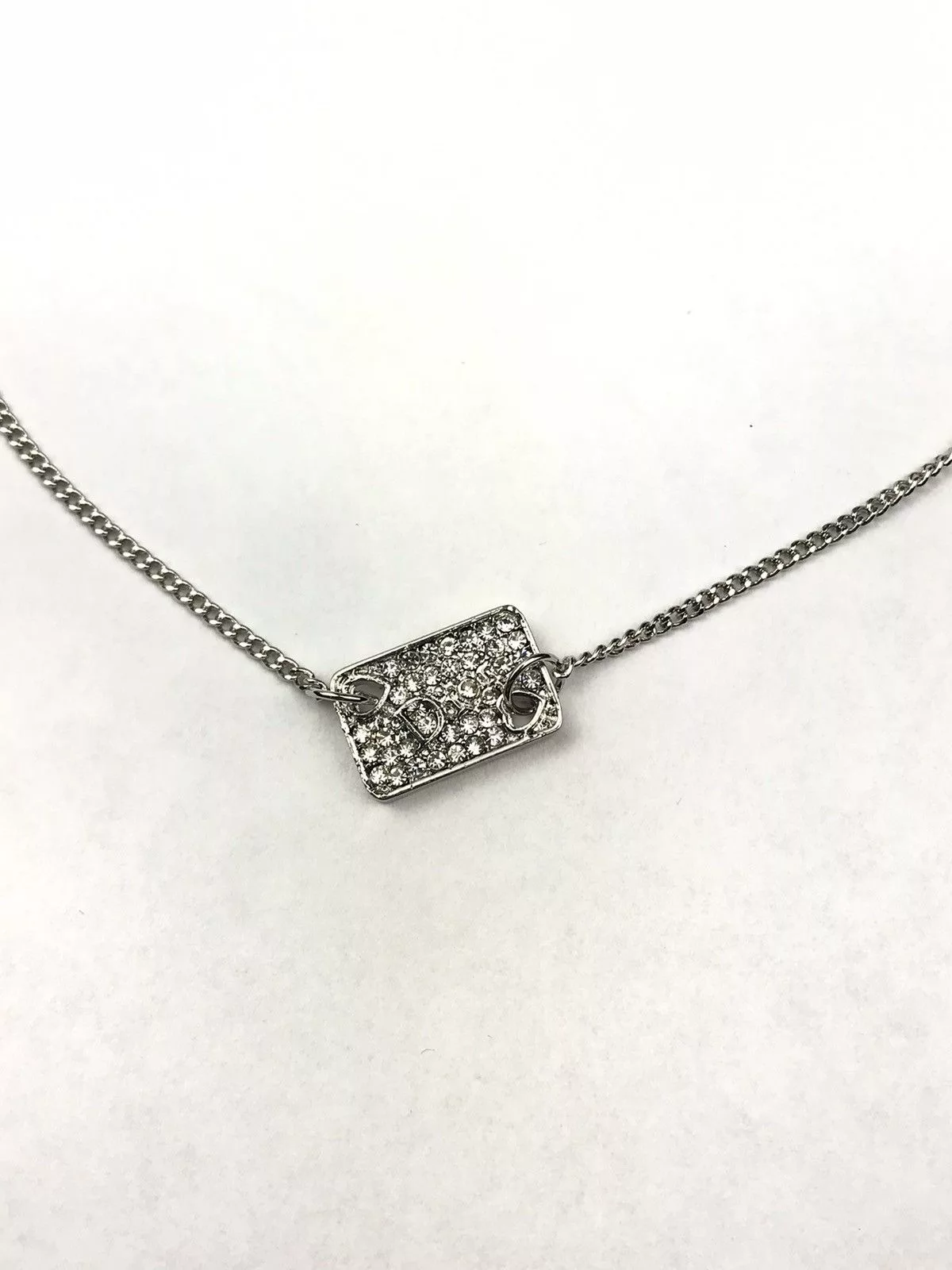 Dior Necklaces Dior Spell-out Plate w/ Crystals Silver