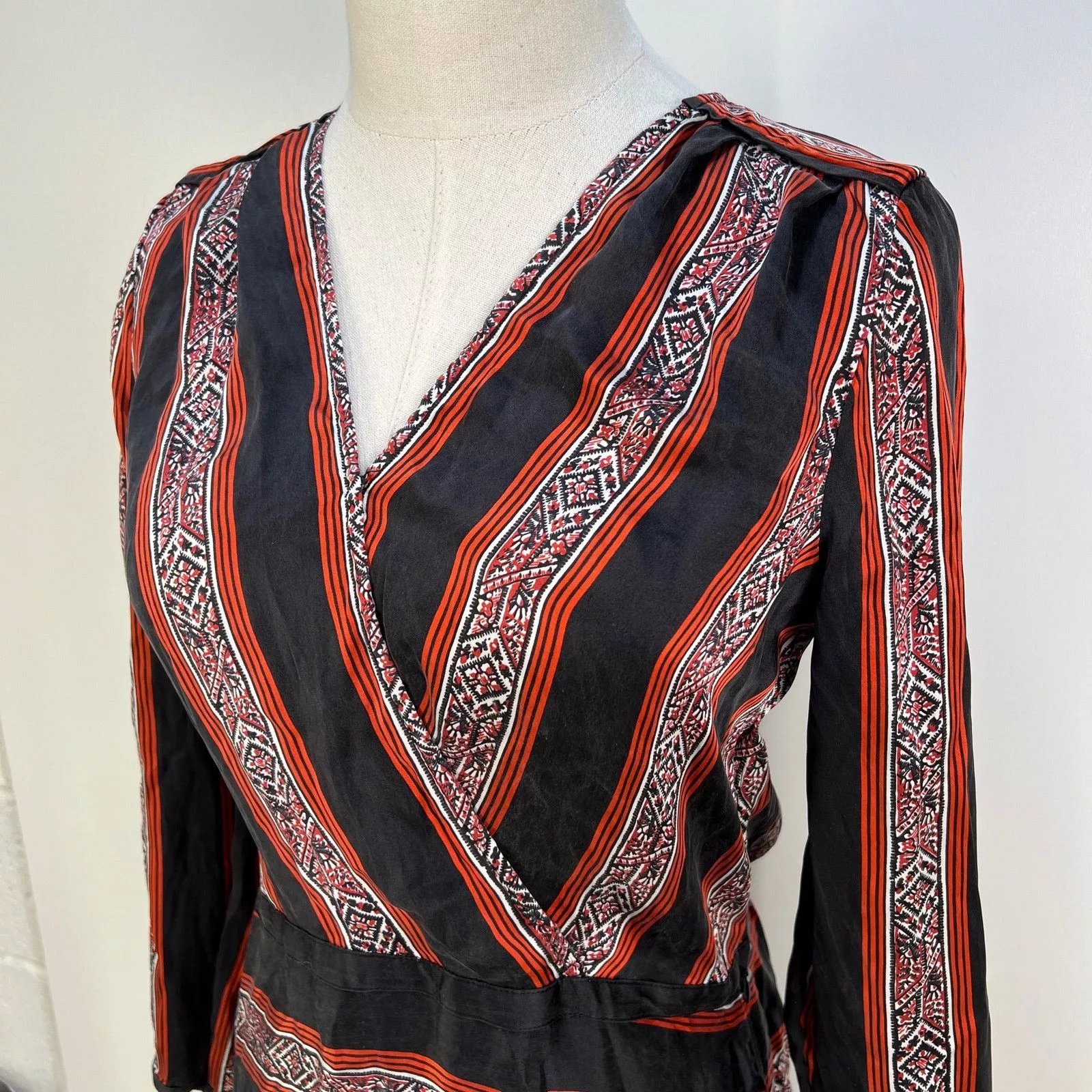 Veronica Beard Mini Dresses Veronica Beard Ivy Flounce Silk Mini Dress Printed Striped Black