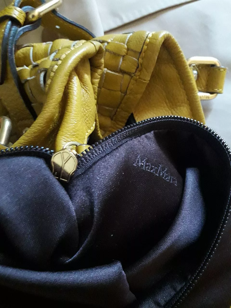 Leather Handle Bags Leather × Max Mara × Vintage Max Mara Leather Handle Bottega Veneta Type Bag Yellow