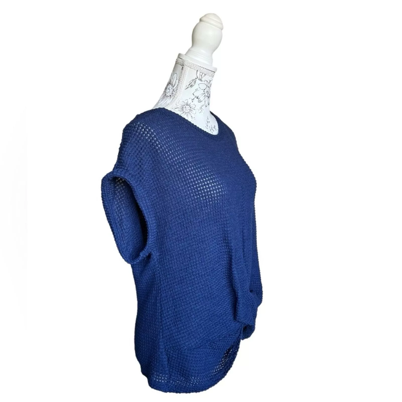 Other Short Sleeve T Shirts Other Emery Rose Short Sleeve Waffle Knit Pullover Top Navy Blue