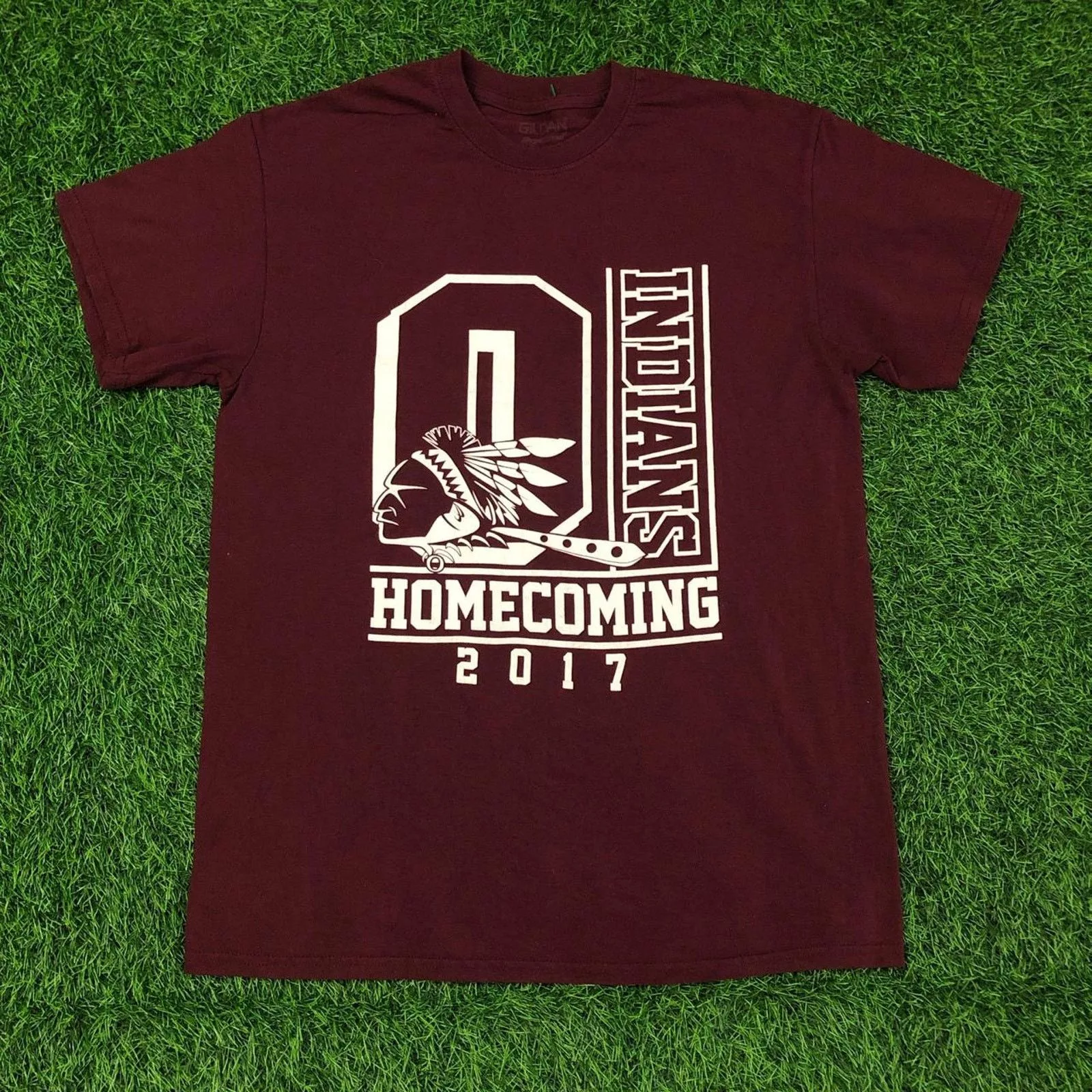 Gildan Short Sleeve T Shirts Gildan Maroon ‘Indians Homecoming’ 2017 Graphic Number Tee Red