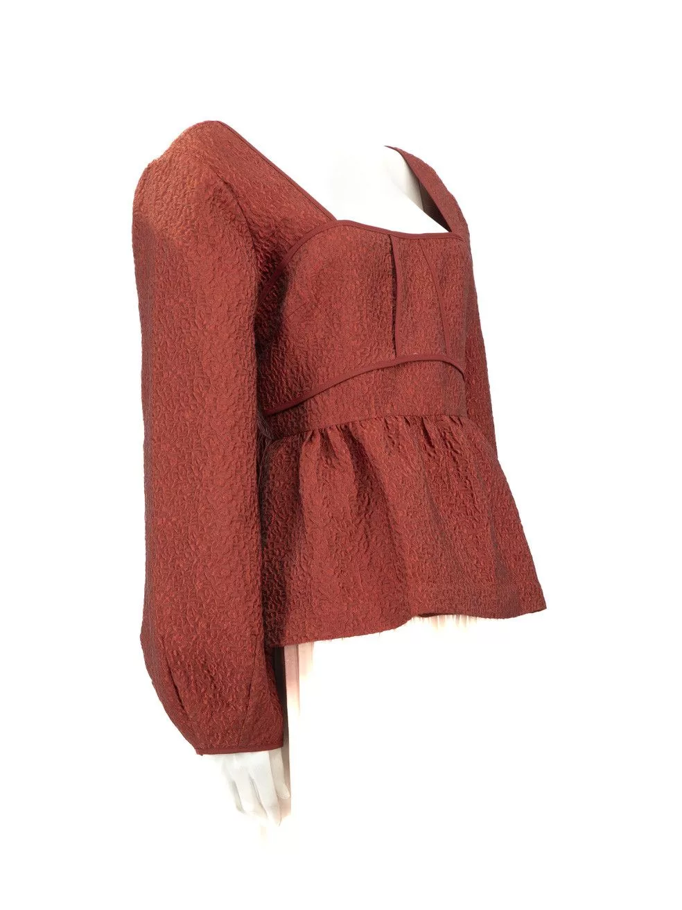 Jonathan Simkhai Long Sleeve T Shirts Jonathan Simkhai Red Jacquard Pattern Puff Sleeve Top