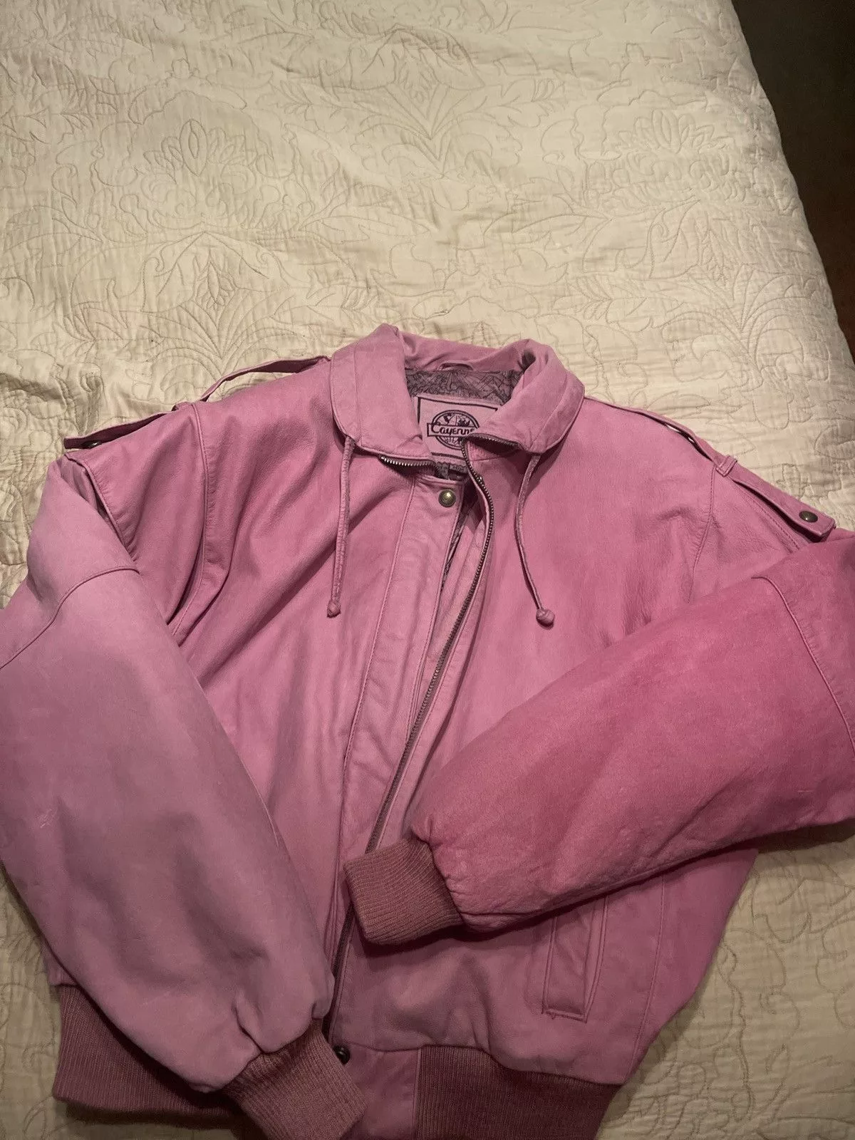 Vintage Bombers Vintage pink cropped fit leather bomber jacket