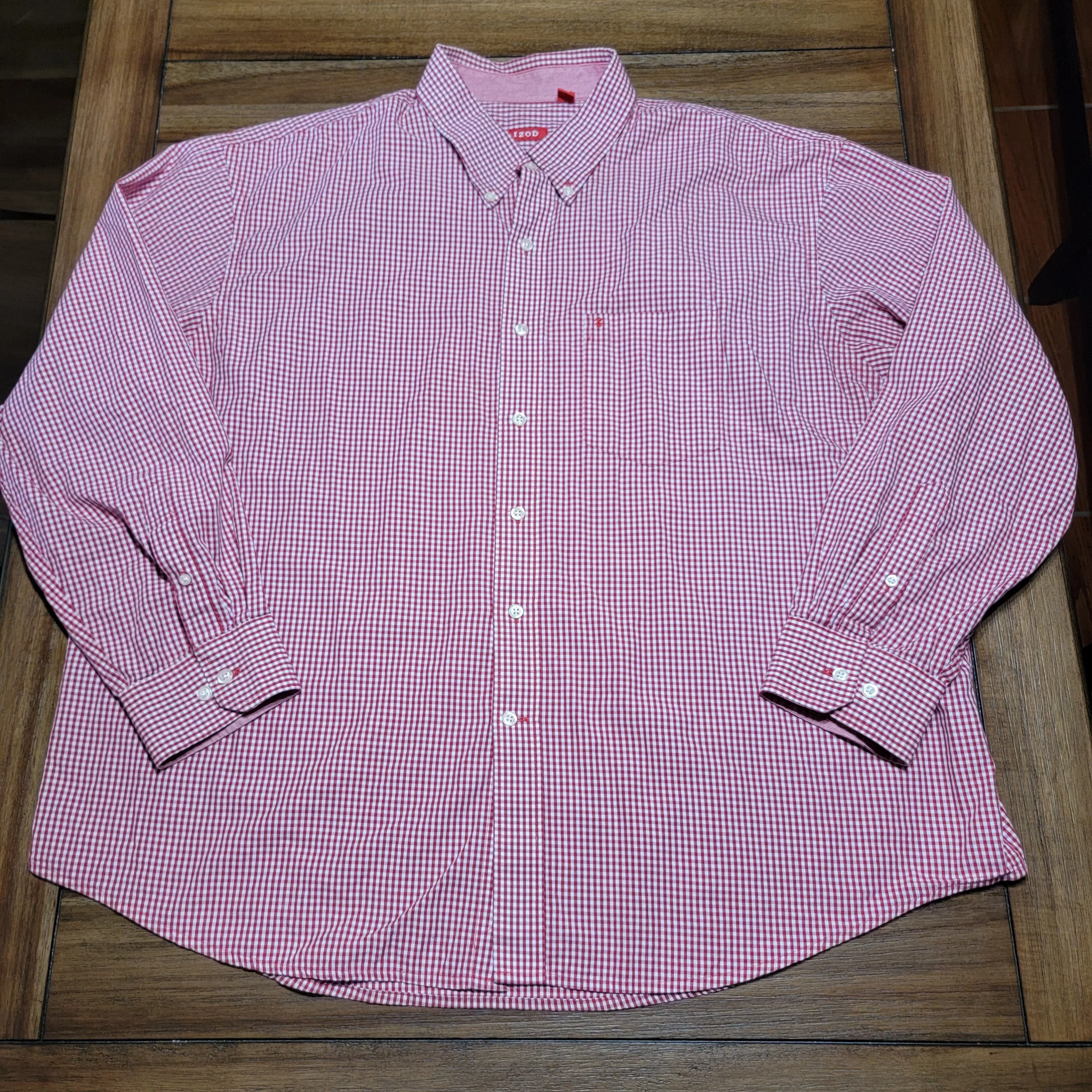 Izod Shirts Button Ups IZOD Full Button LS Tiny Red & White Squares - Size XXL