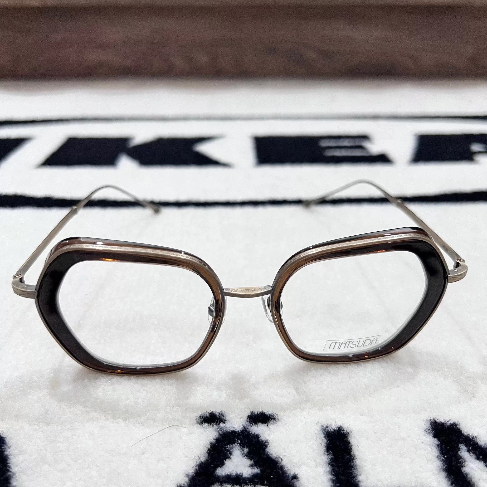 Matsuda Sunglasses Matsuda M3074 Rectangular Eyeglasses Taupe / Antique Gold Multi