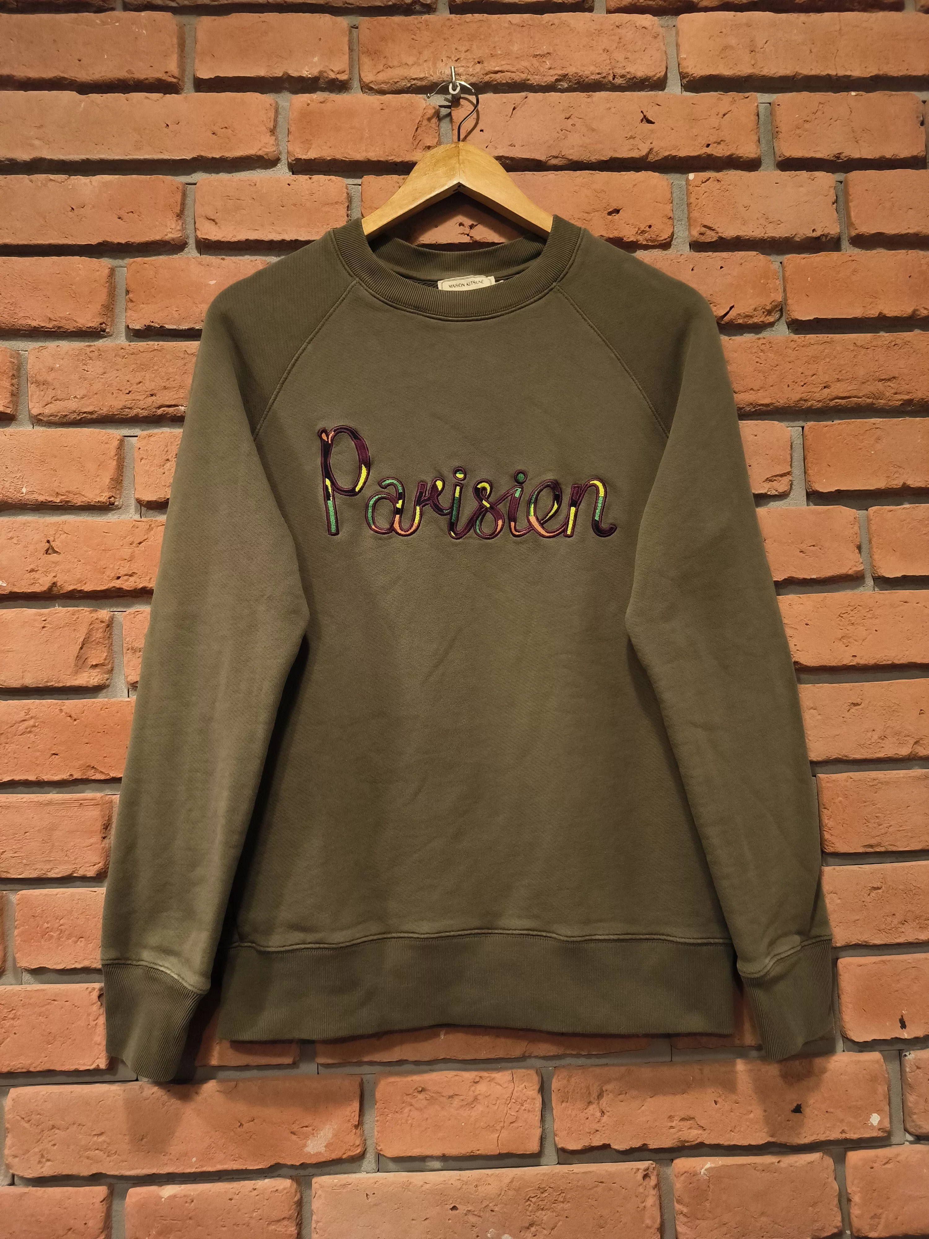 Maison Kitsune Sweatshirts Hoodies Maison Kitsune Parisien Sweatshirt Crewneck Big Logo Khaki Brown