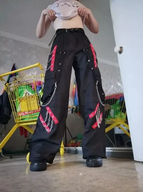 Jean Casual Pants Jean Gothic Cargo Pants Black Avant-Garde