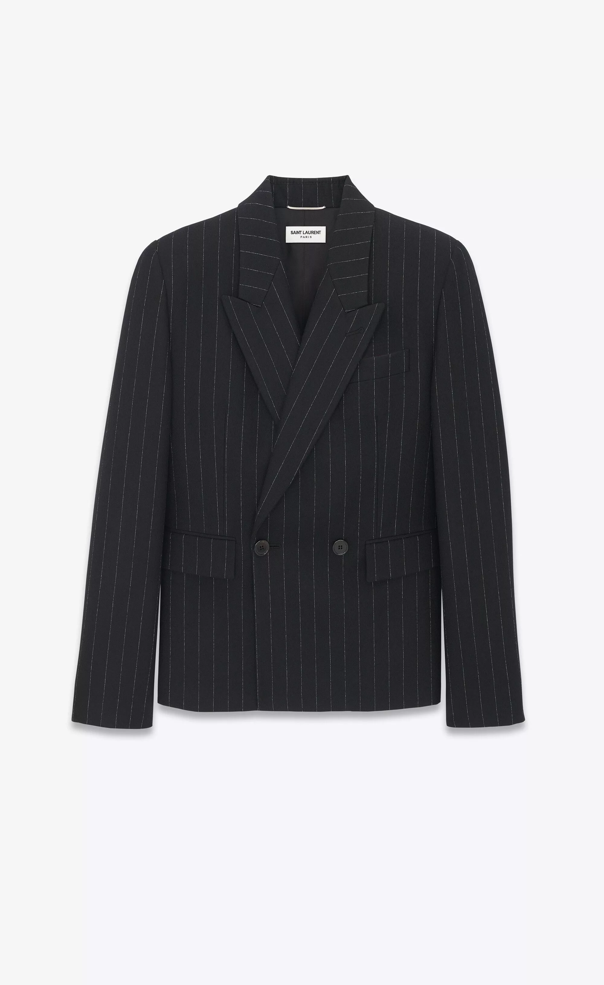 Saint Laurent Paris Light Jackets Saint Laurent Paris o1s1wg110624 Oversized Jacket in Striped Wool Felt in Noir Black