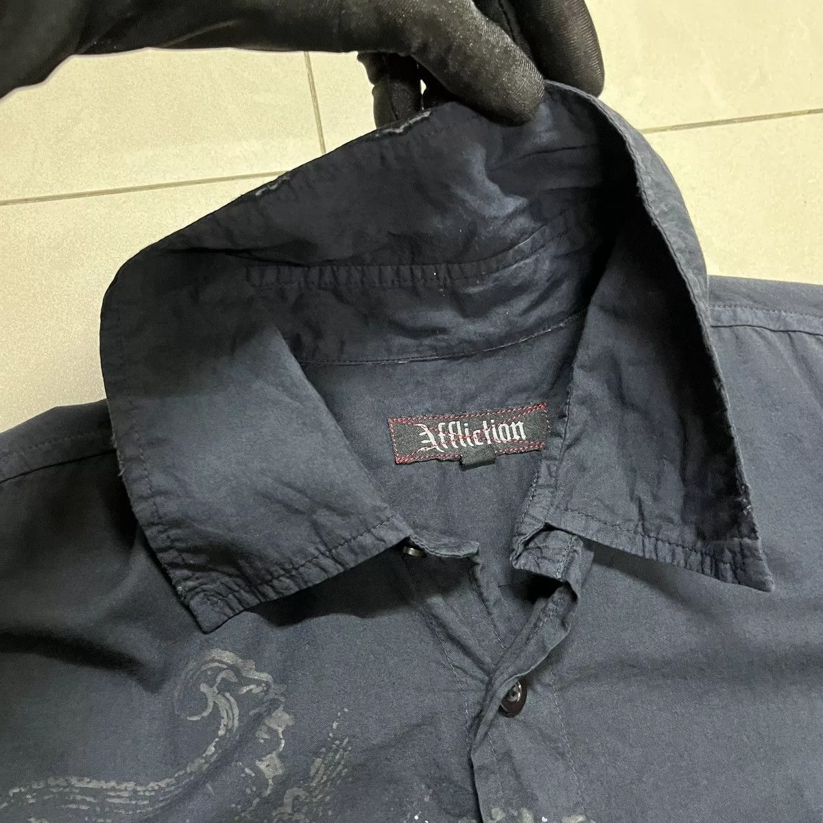 Affliction Shirts Button Ups Affliction × Vintage Rare Affliction Black On Black Logo Shirt Avant-Garde