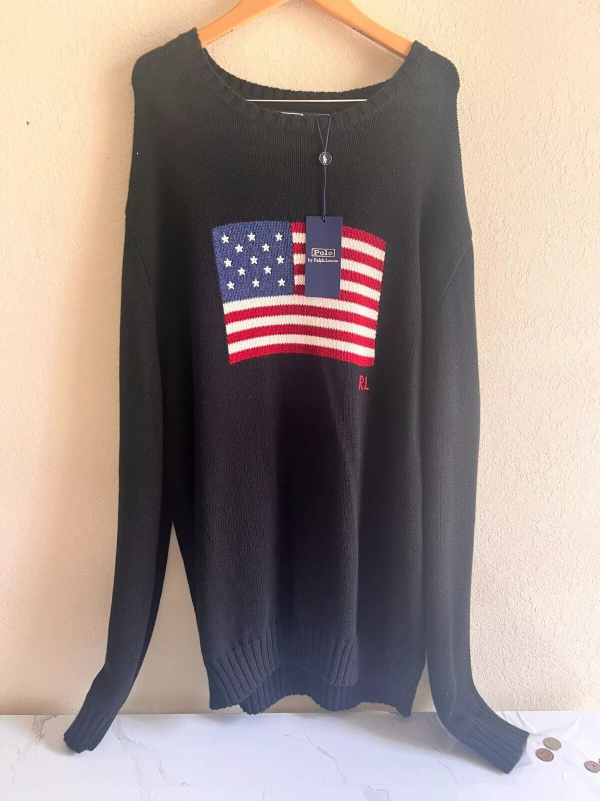 Kith Sweatshirts Hoodies Kith × Polo Ralph Lauren Kith x Polo Ralph Lauren Cotton American Flag Crewneck Black