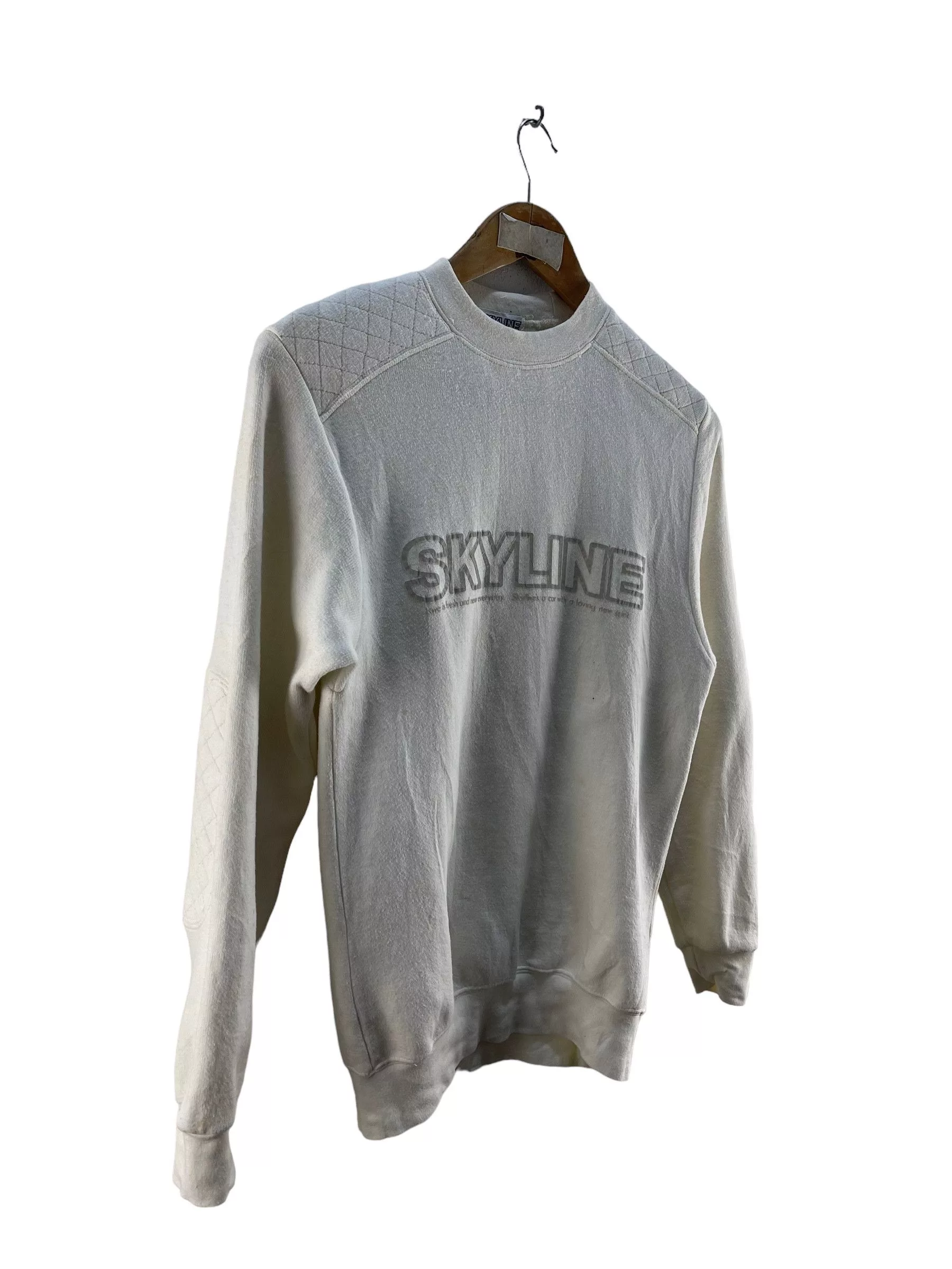 Japanese Brand Sweatshirts Japanese Brand Vintage Skyline Spellout Crewneck Sweatshirt White