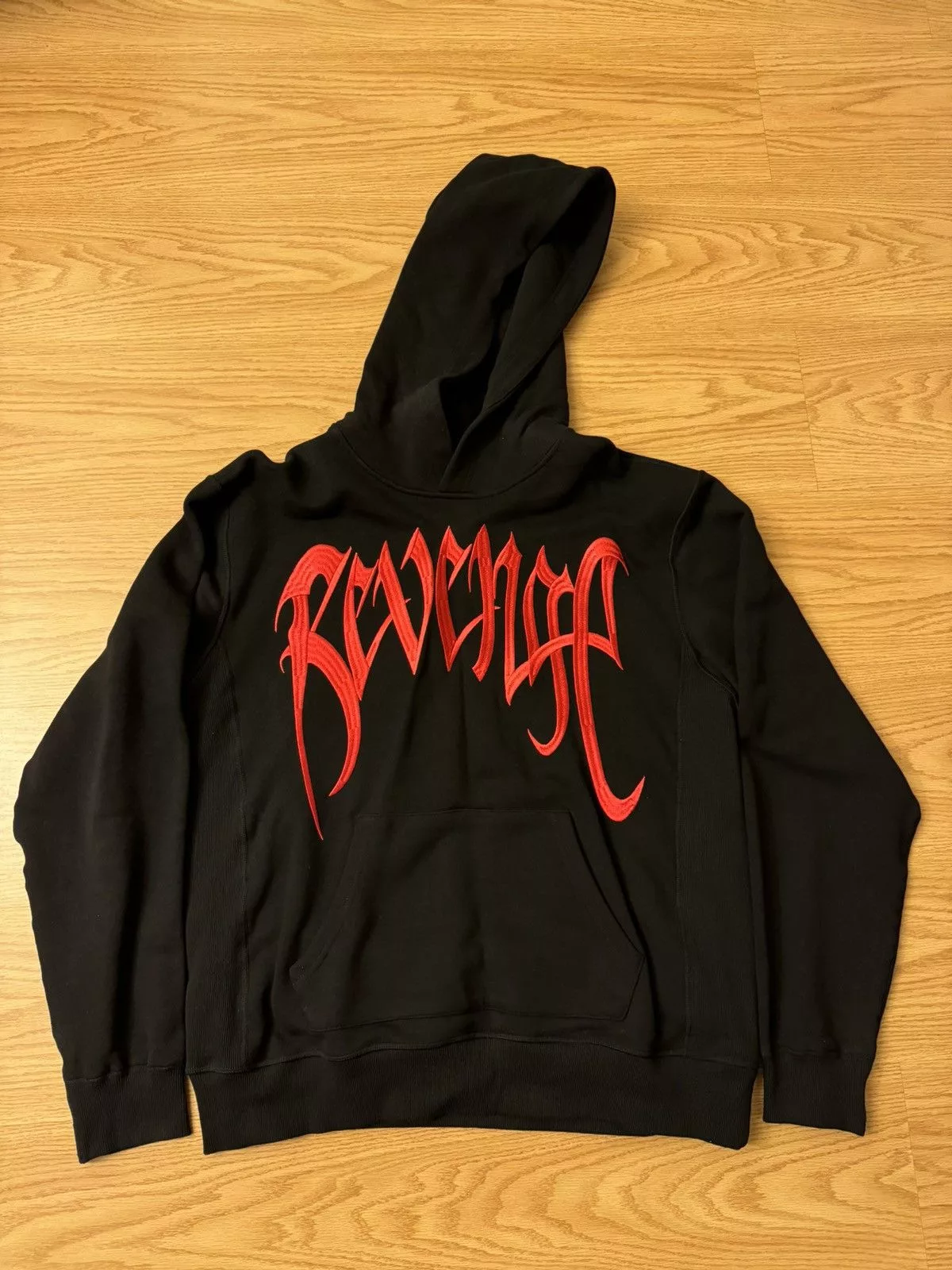 Revenge Sweatshirts Hoodies Revenge Black Red Embroidered Arch Hoodie Streetwear