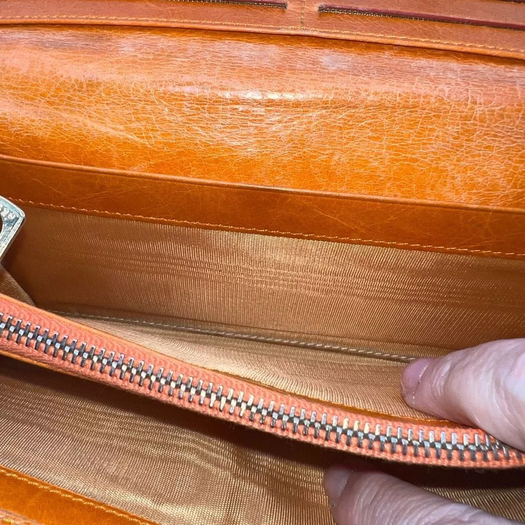 Celine Wallets CELINE RARE Embossed Macadam Long Leather Wallet with full inclusion Orange