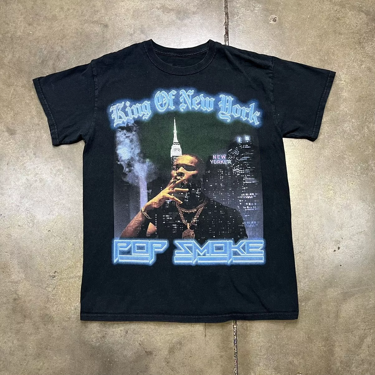 Rap Tees Short Sleeve T Shirts Rap Tees Pop Smoke King of New York Rap Band Tee Black Streetwear