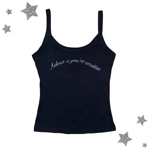 Designer Tank Tops Designer × Other Emo Punk Letter Print Grunge Top Y2K Black Streetwear