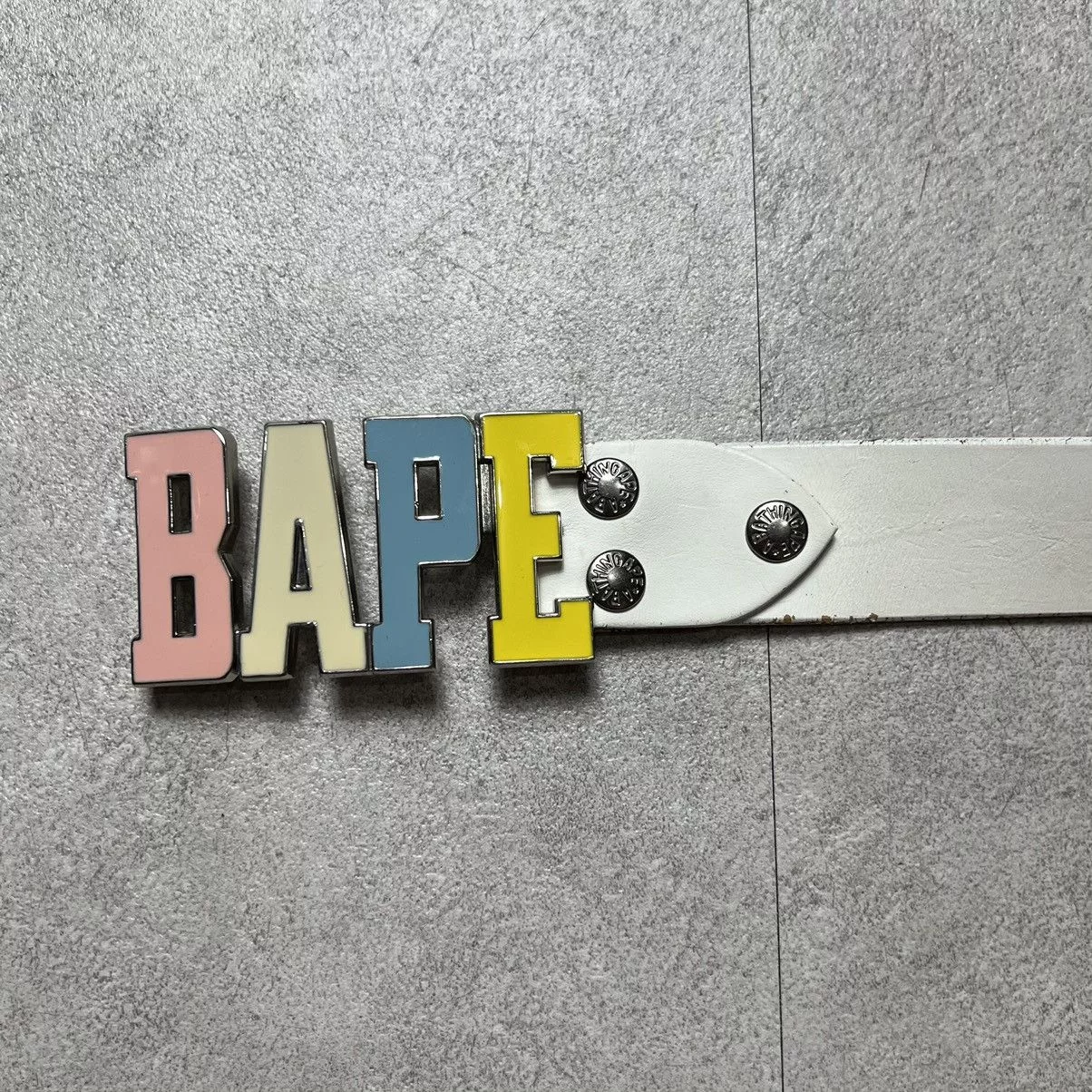 Bape Belts Bape Multi Ape Camo Logo Buckle Belt White