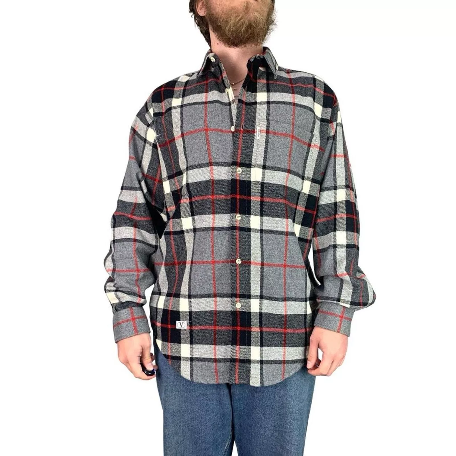 Valentino Shirts Button Ups Valentino × Vintage Vintage 80s Valentino Wool Flannel Gray Streetwear
