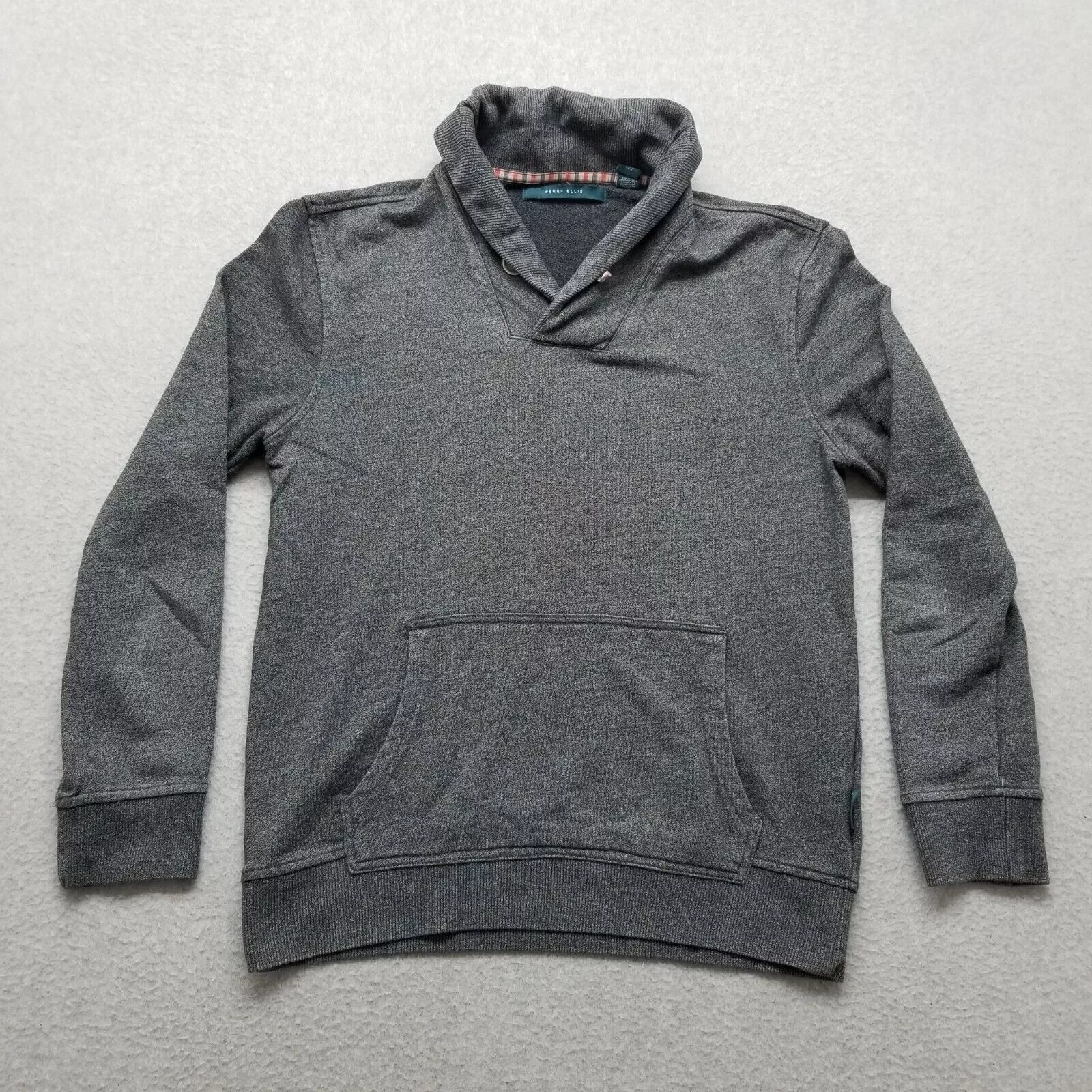 Perry Ellis Sweaters Knitwear Perry Ellis Sweater Men Small Pullover Shawl Neck Pockets Gray